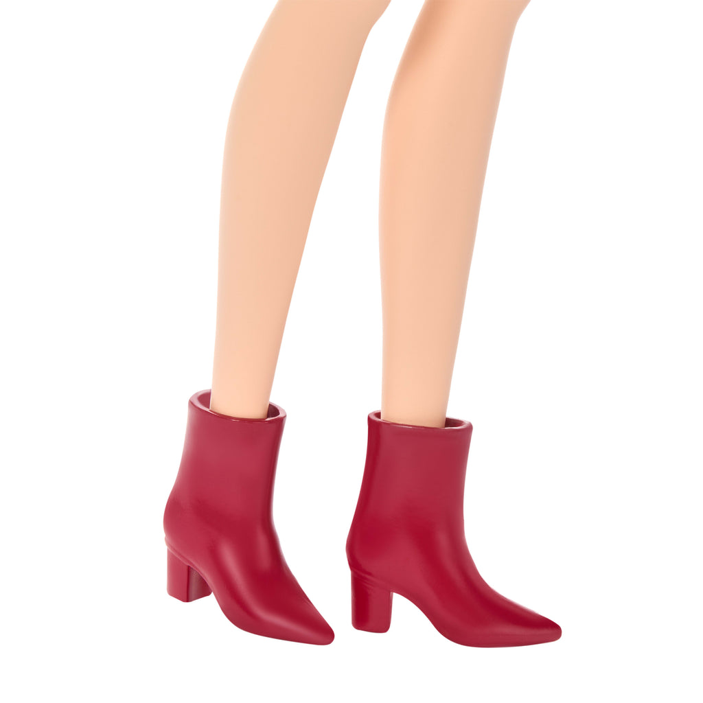 Leopar desenli pembe elbisesiyle siyah saçlı Barbie Fashionistas bebek (246)