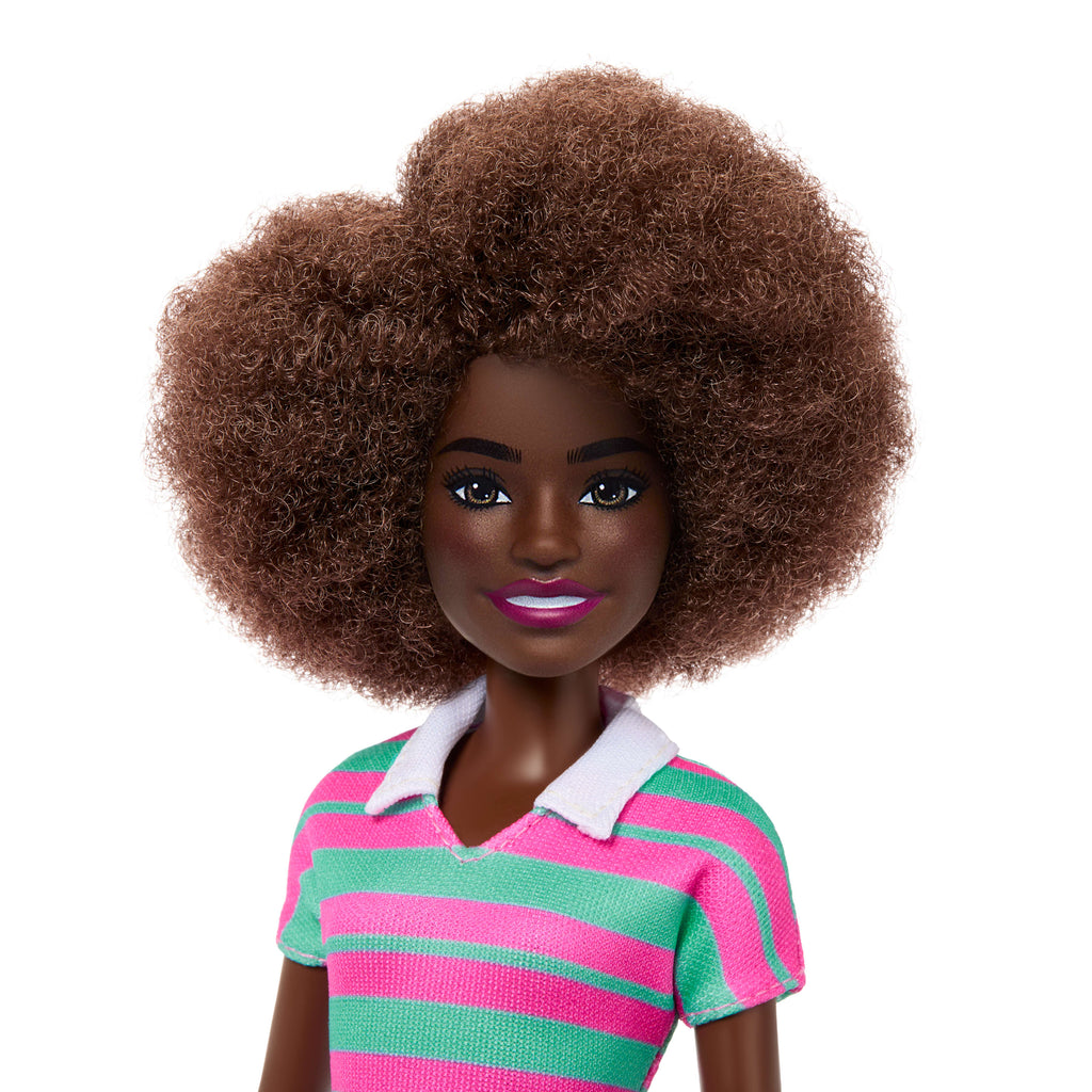 Barbie Fashionistas Bebek #247 (pembe-yeşil çizgili elbise)