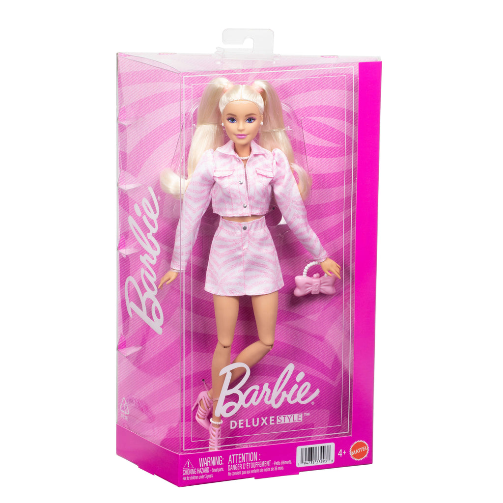 Barbie Deluxe Style Moda Bebeği – Pembe Kot Ceket ve Etek Takımı, Sarışın Stil İkonu Bebek (JJN69)