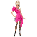 Barbie Deluxe Style Moda Bebeği - Pembe Parlak Elbise, Sarı At Kuyruğu Saçlı (JJN73)