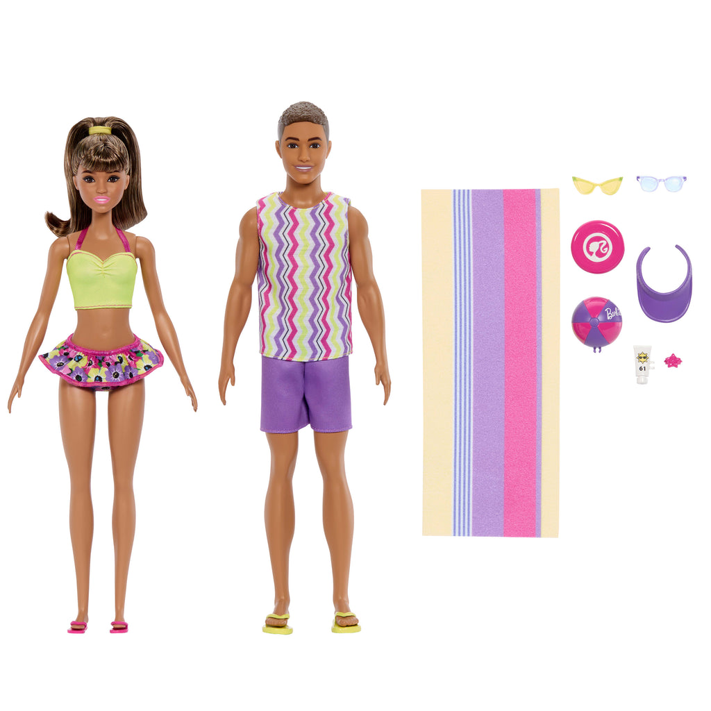 BARBIE Style Barbie ve Ken bebek seti, plaj temalı stiller ve aksesuarlar