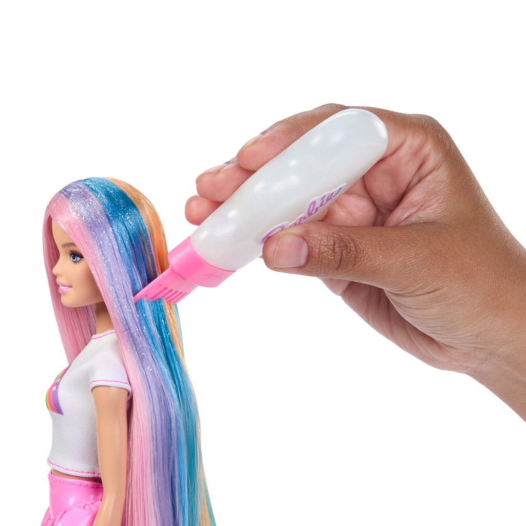 Ekstra uzun saçlı Barbie Gökkuşağı Saçlar bebeği, 12 saç şekillendirme aksesuarı