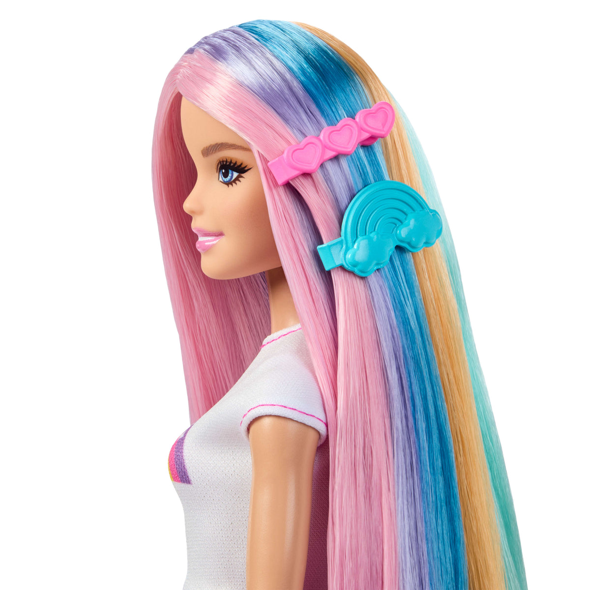 Ekstra uzun saçlı Barbie Gökkuşağı Saçlar bebeği, 12 saç şekillendirme aksesuarı