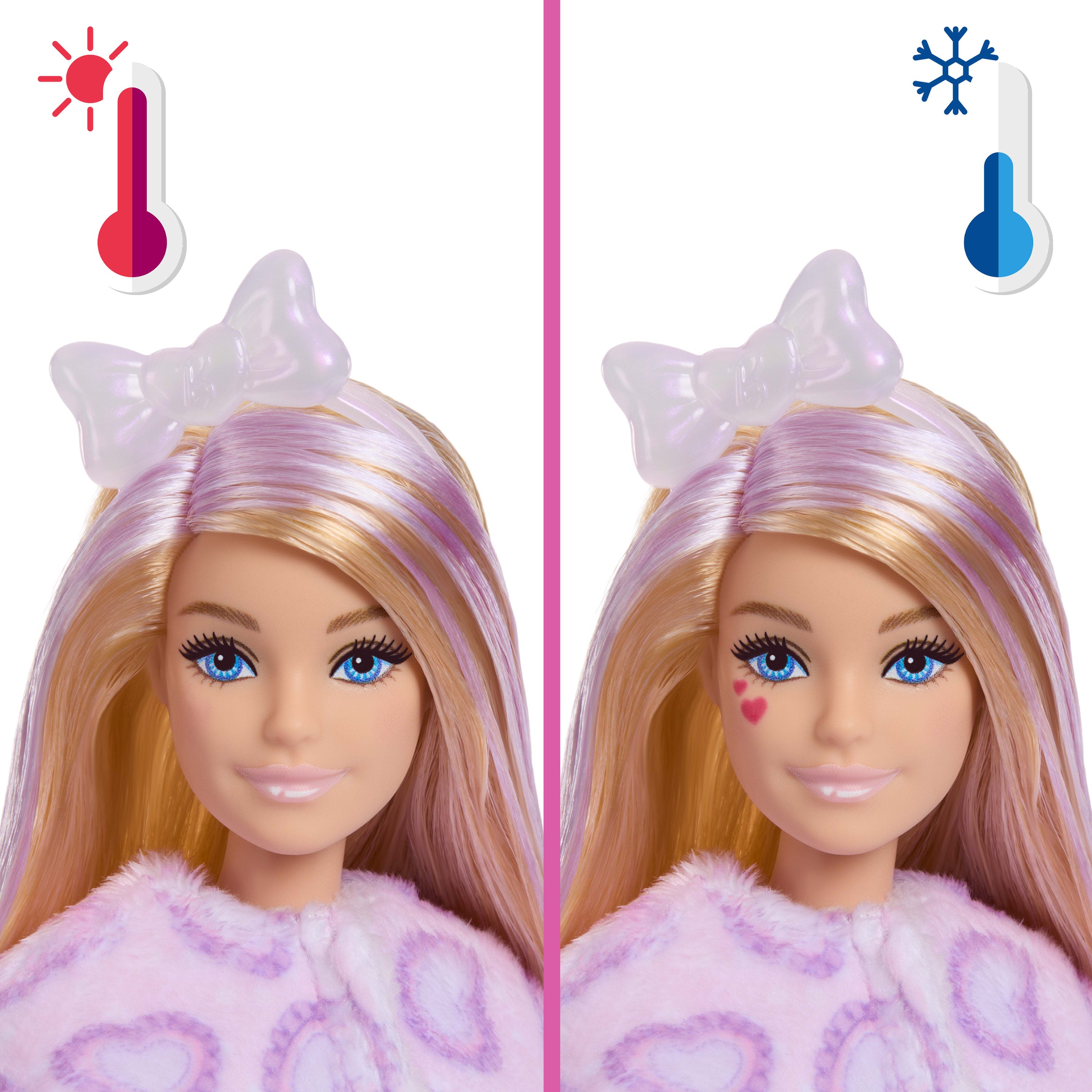 Barbie Cutie Reveal bebek ve aksesuarları, Yumuşak Dostlar Serisi kedicik, 10 sürpriz