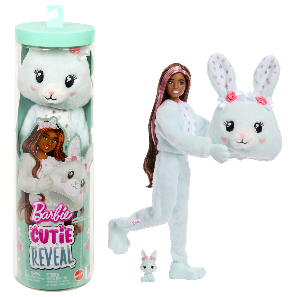 Barbie Cutie Reveal bebek ve aksesuarları, Yumuşak Dostlar Serisi tavşancık, 10 sürpriz