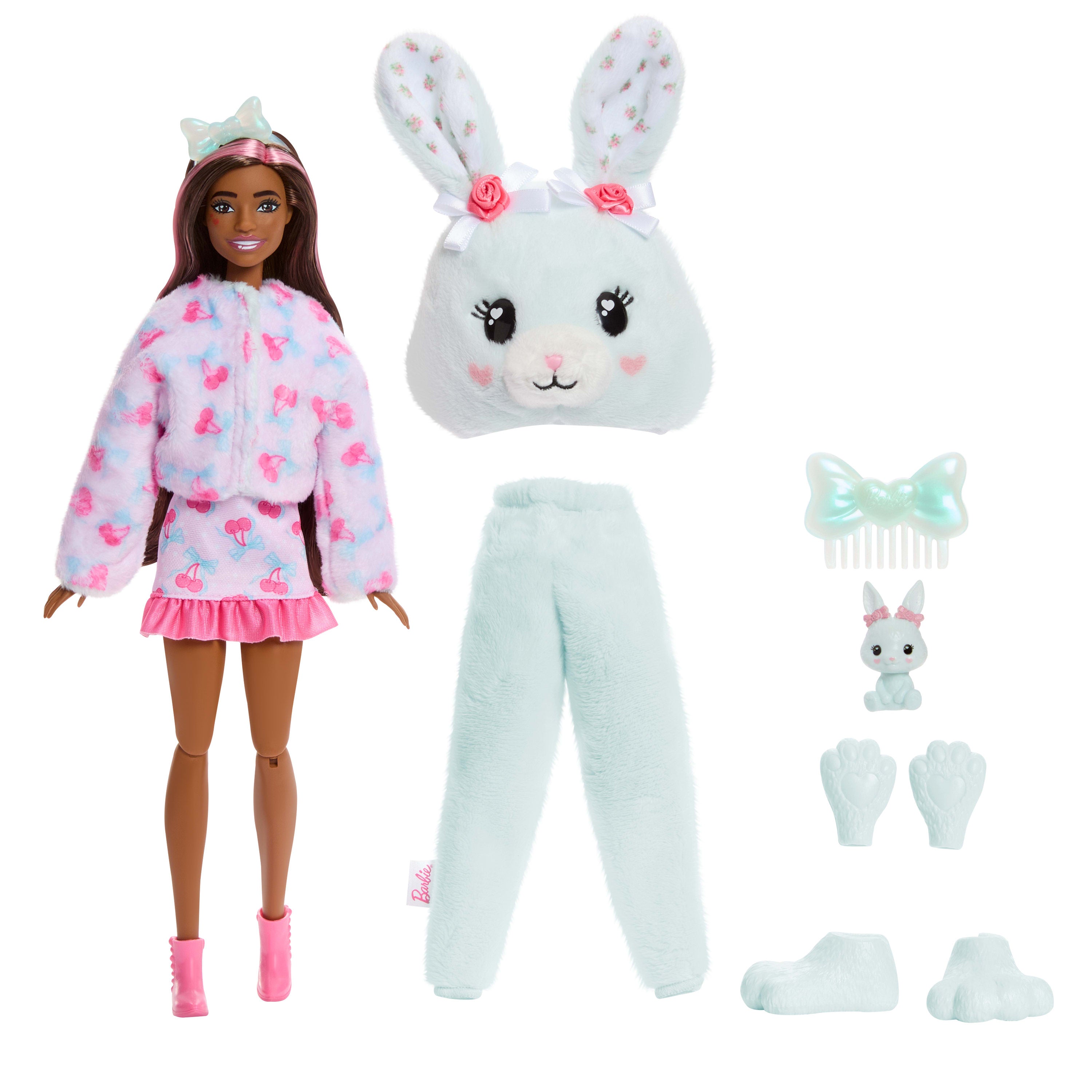 Barbie Cutie Reveal bebek ve aksesuarları, Yumuşak Dostlar Serisi tavşancık, 10 sürpriz