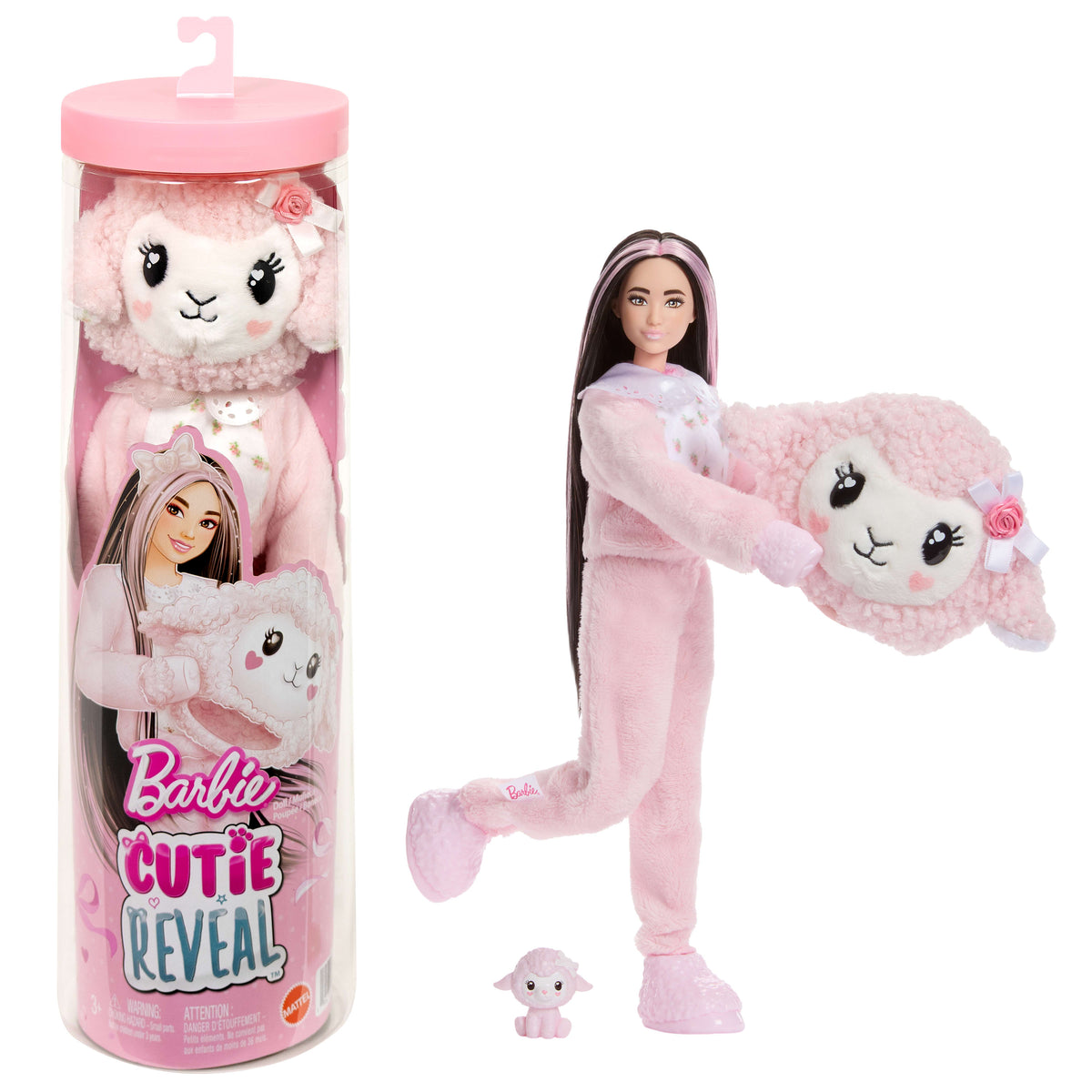 Barbie Cutie Reveal bebek ve aksesuarları, Yumuşak Dostlar Serisi kuzucuk, 10 sürpriz