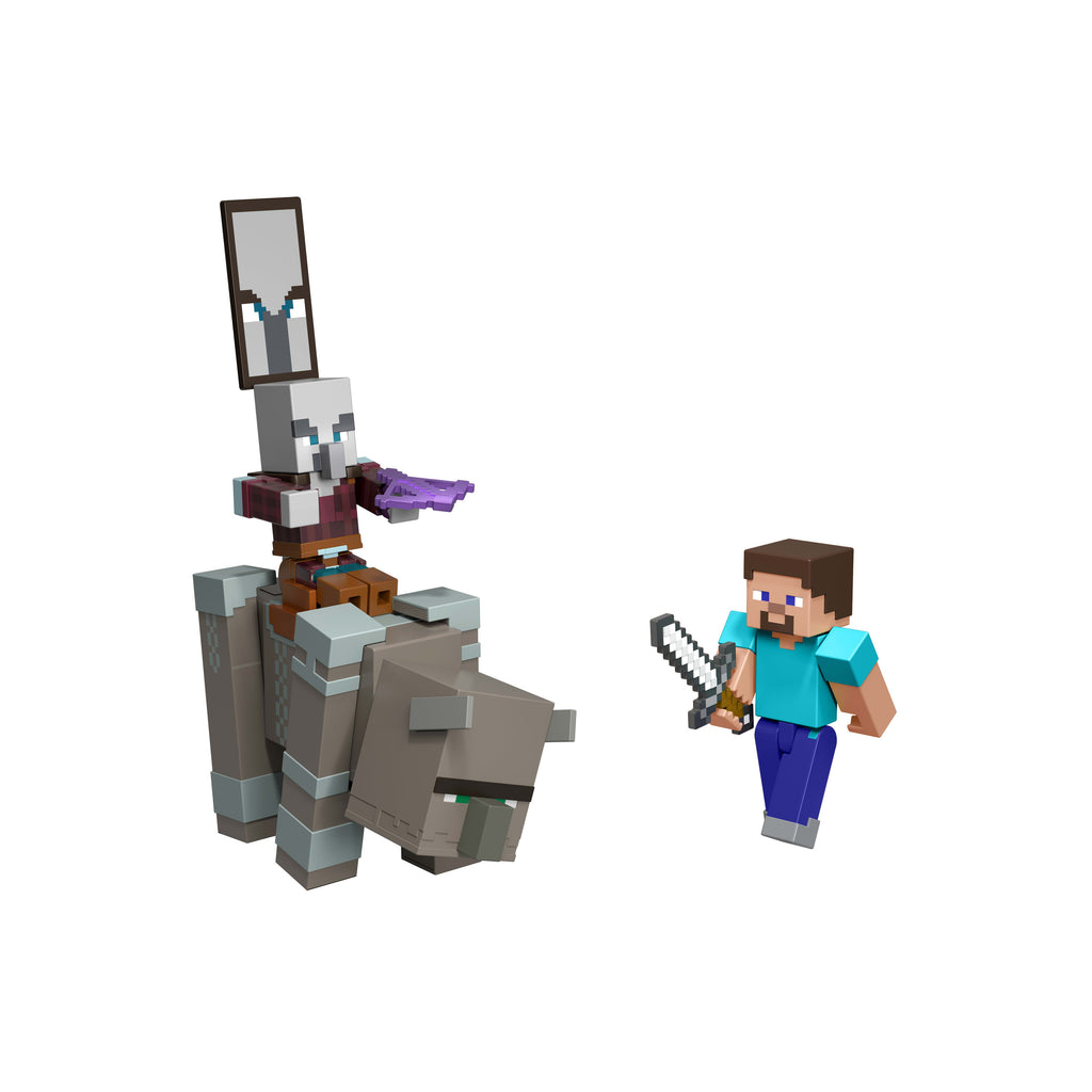 8 cm'lik koleksiyona uygun Minecraft Köy Baskını Paketi, 3 aksiyon figürü ve 3 aksesuar