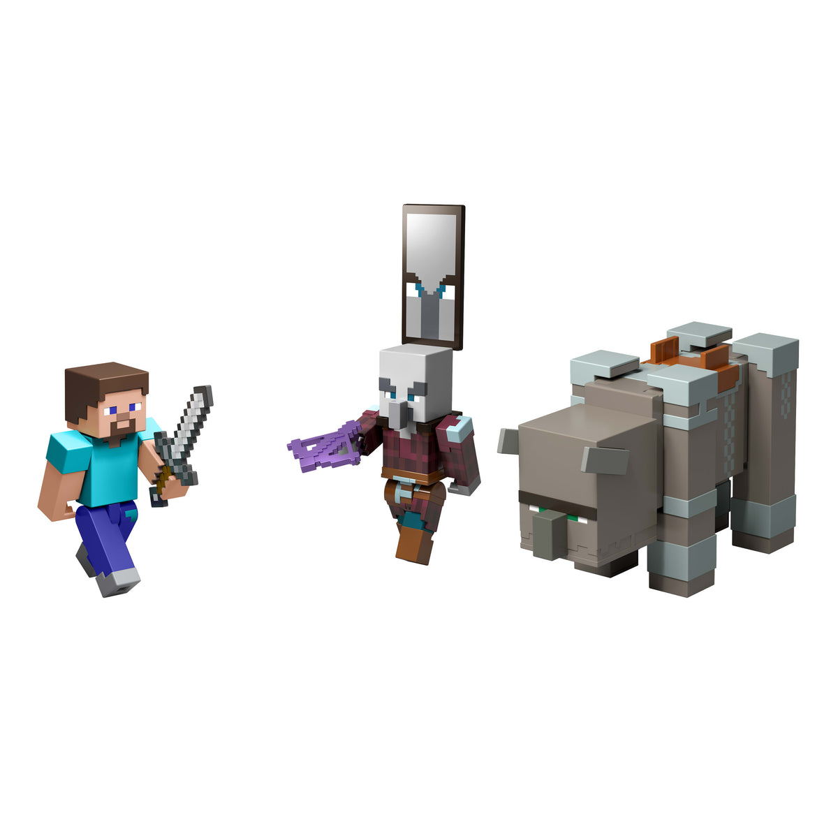 8 cm'lik koleksiyona uygun Minecraft Köy Baskını Paketi, 3 aksiyon figürü ve 3 aksesuar