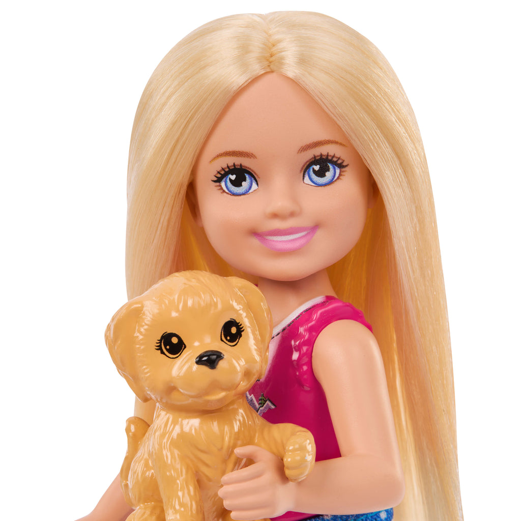 Barbie Aile ve Dostlar Doğa Maceraları oyun seti, Chelsea bebek, köpekçik ve kamp aksesuarları