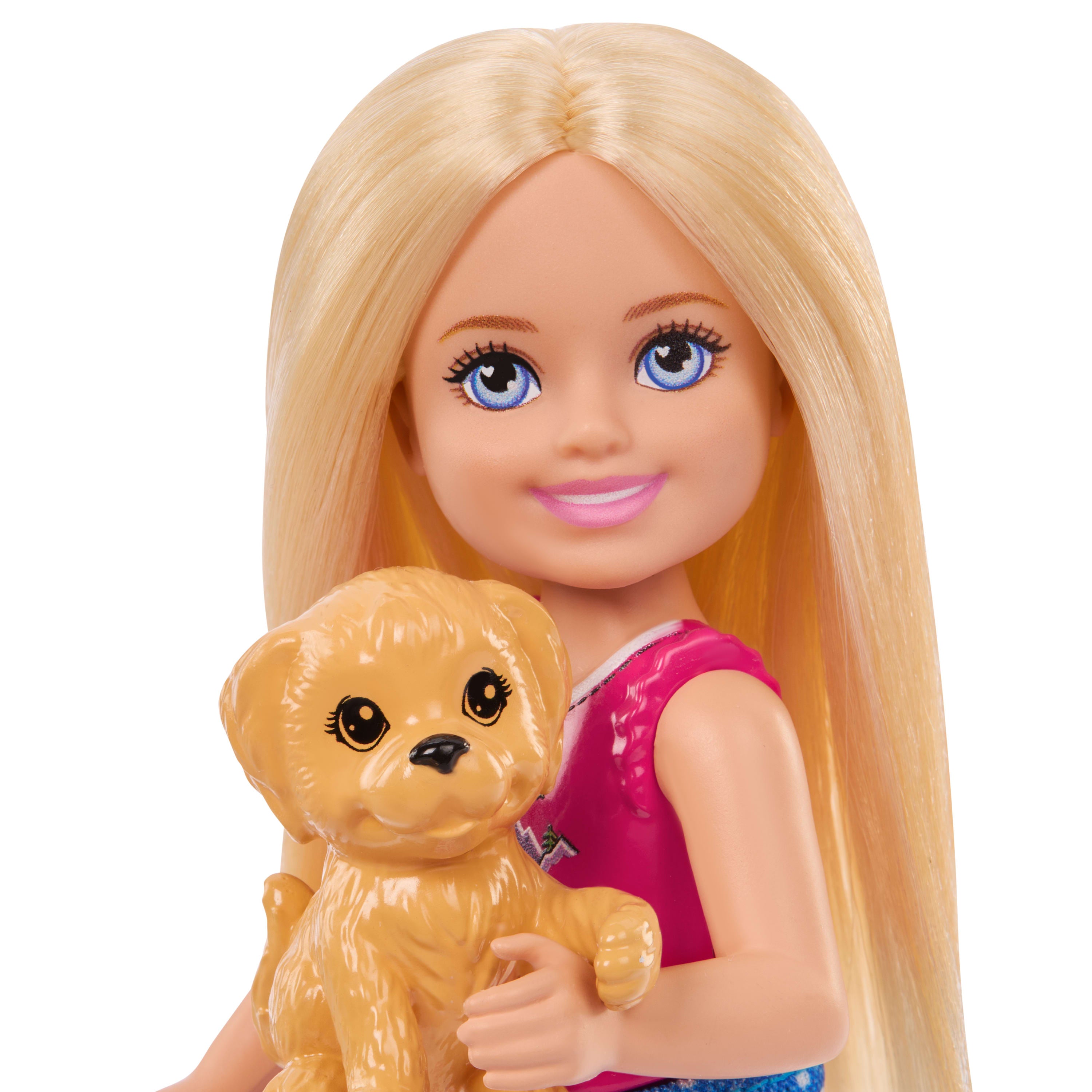 Barbie Aile ve Dostlar Doğa Maceraları oyun seti, Chelsea bebek, köpekçik ve kamp aksesuarları