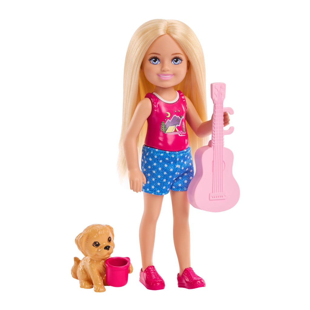 Barbie Aile ve Dostlar Doğa Maceraları oyun seti, Chelsea bebek, köpekçik ve kamp aksesuarları