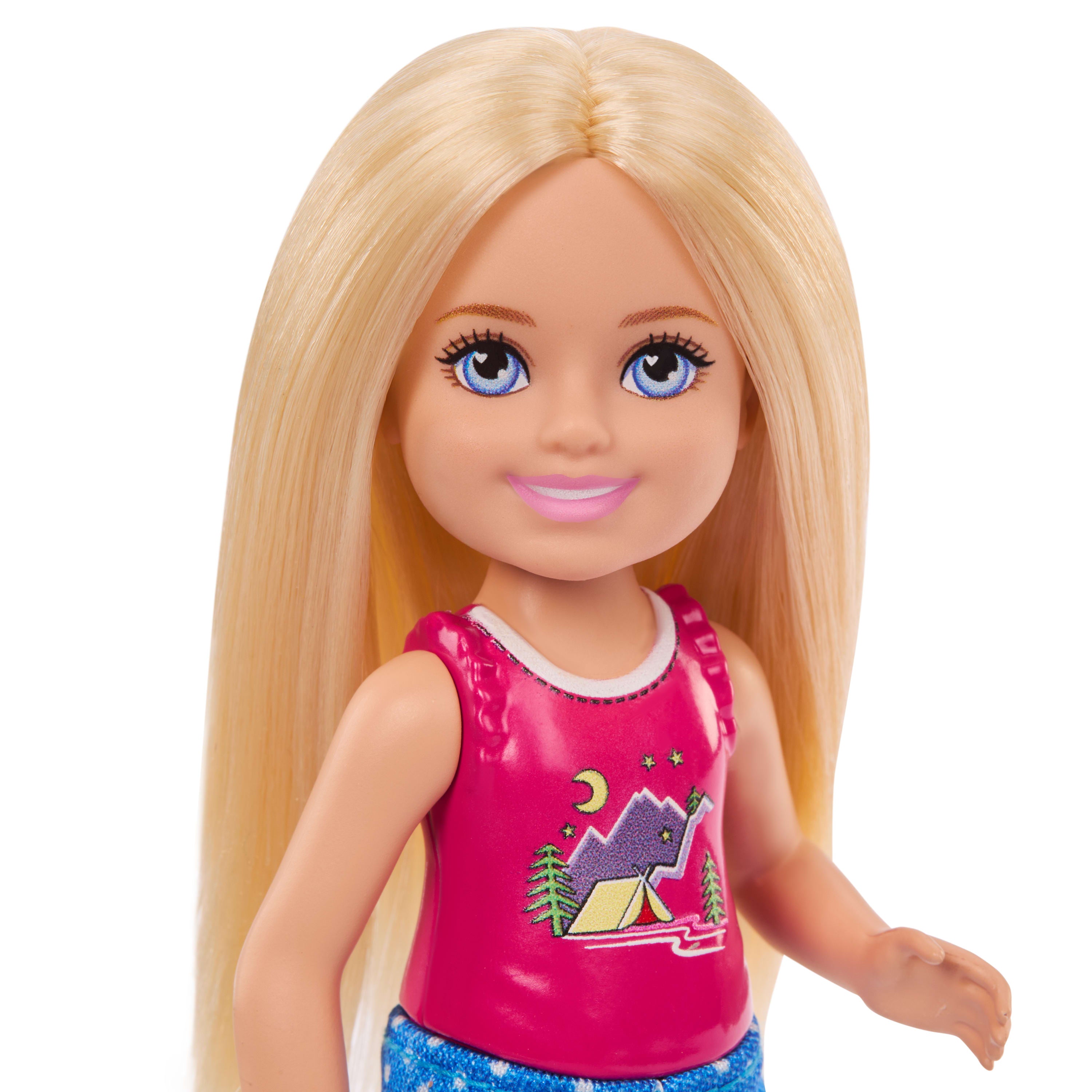 Barbie Aile ve Dostlar Doğa Maceraları oyun seti, Chelsea bebek, köpekçik ve kamp aksesuarları