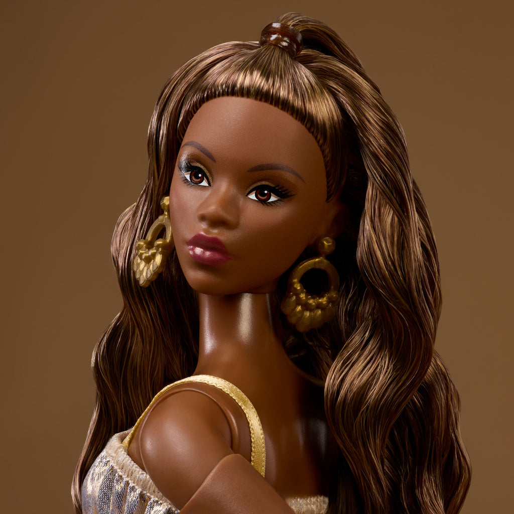Barbie Basics Model 09 Moda Bebeği - Altın Elbiseli, Esmer Saçlı | JJX28