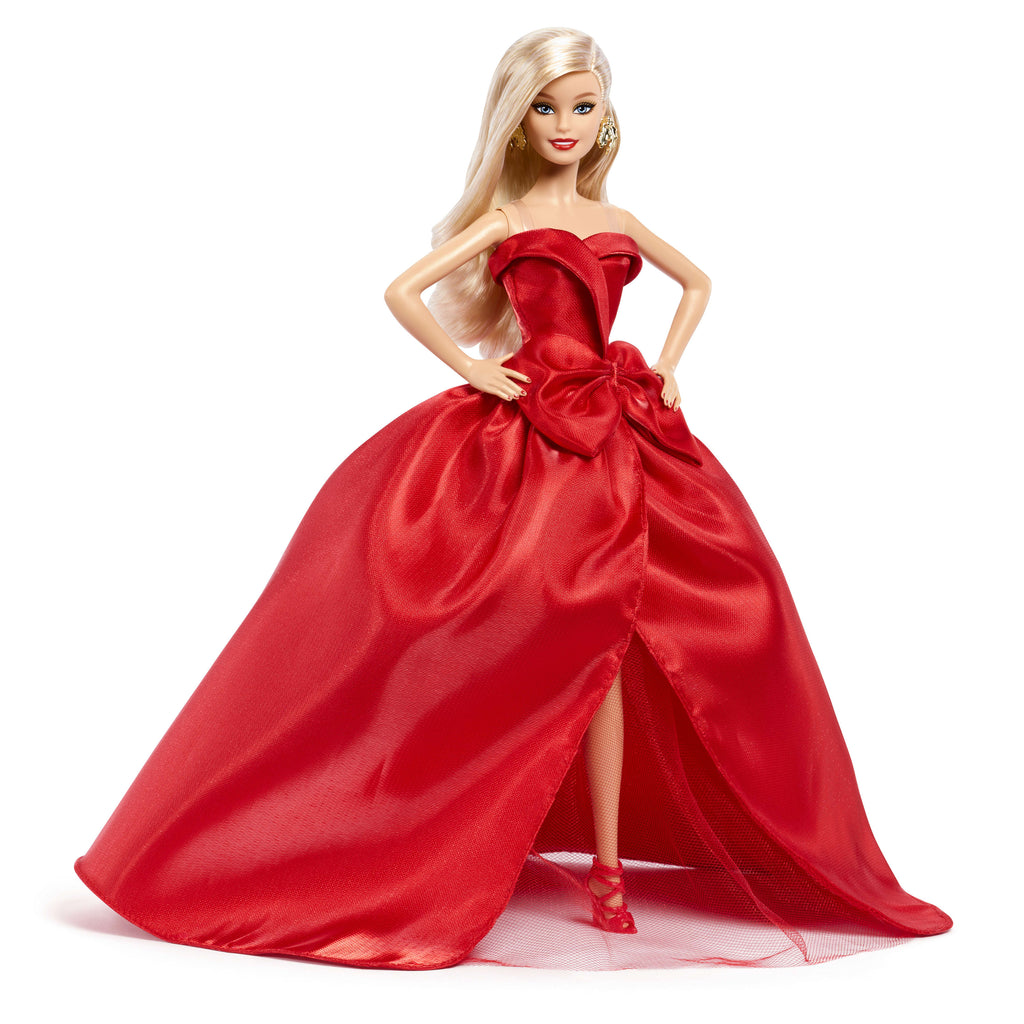 Barbie Signature 2026 Mutlu Yıllar Barbie bebeği, sezona özel koleksiyon ürünü, fiyonk detaylı kırmızı elbise giyen sarı saçlı bebek