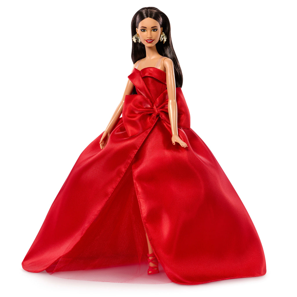 Barbie Signature 2026 Mutlu Yıllar Barbie bebeği, sezona özel koleksiyon ürünü, fiyonk detaylı kırmızı elbise giyen kahverengi saçlı bebek