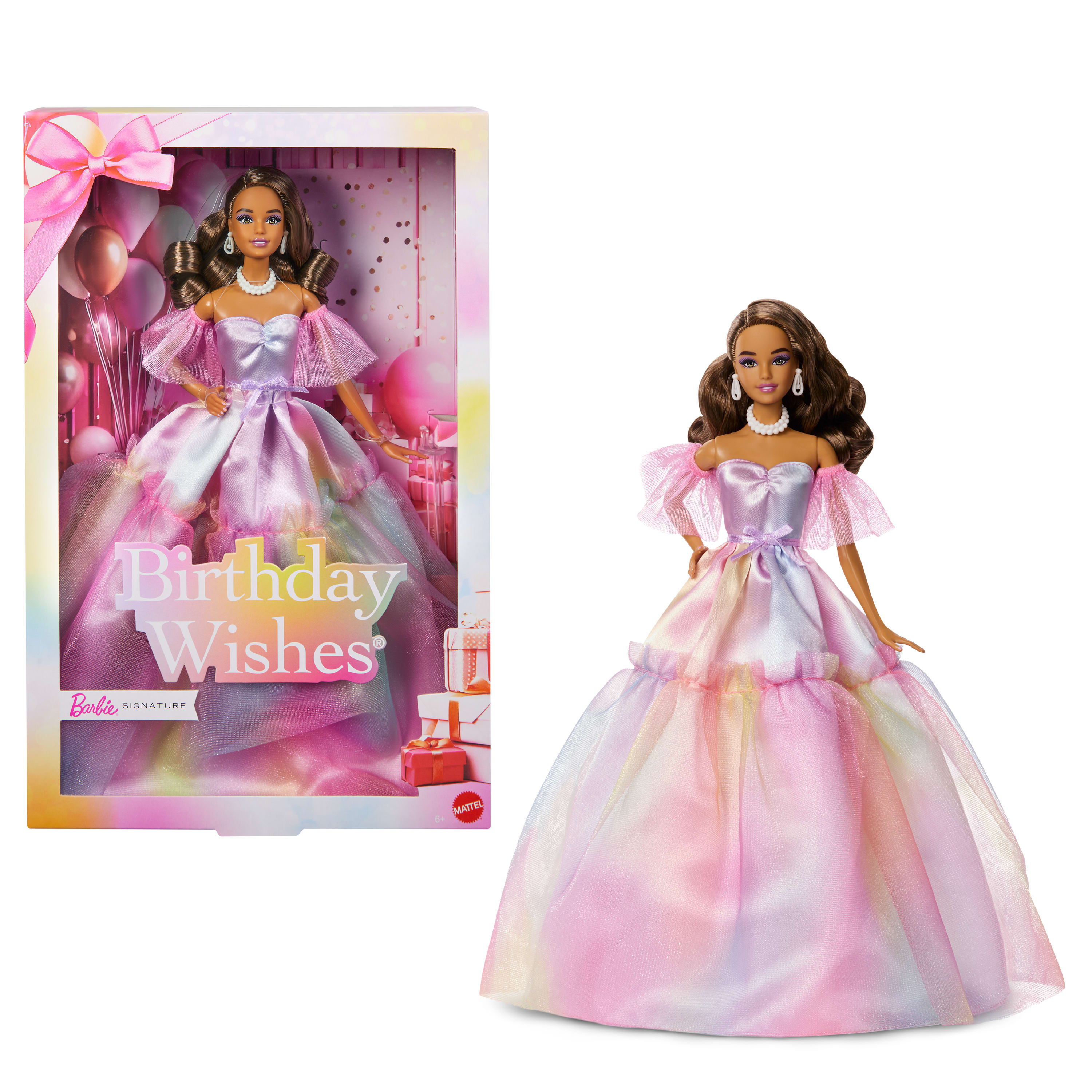 Pastel gökkuşağı efektli elbisesiyle koleksiyona uygun Barbie Signature Doğum Günü Prensesi bebek hediyesi