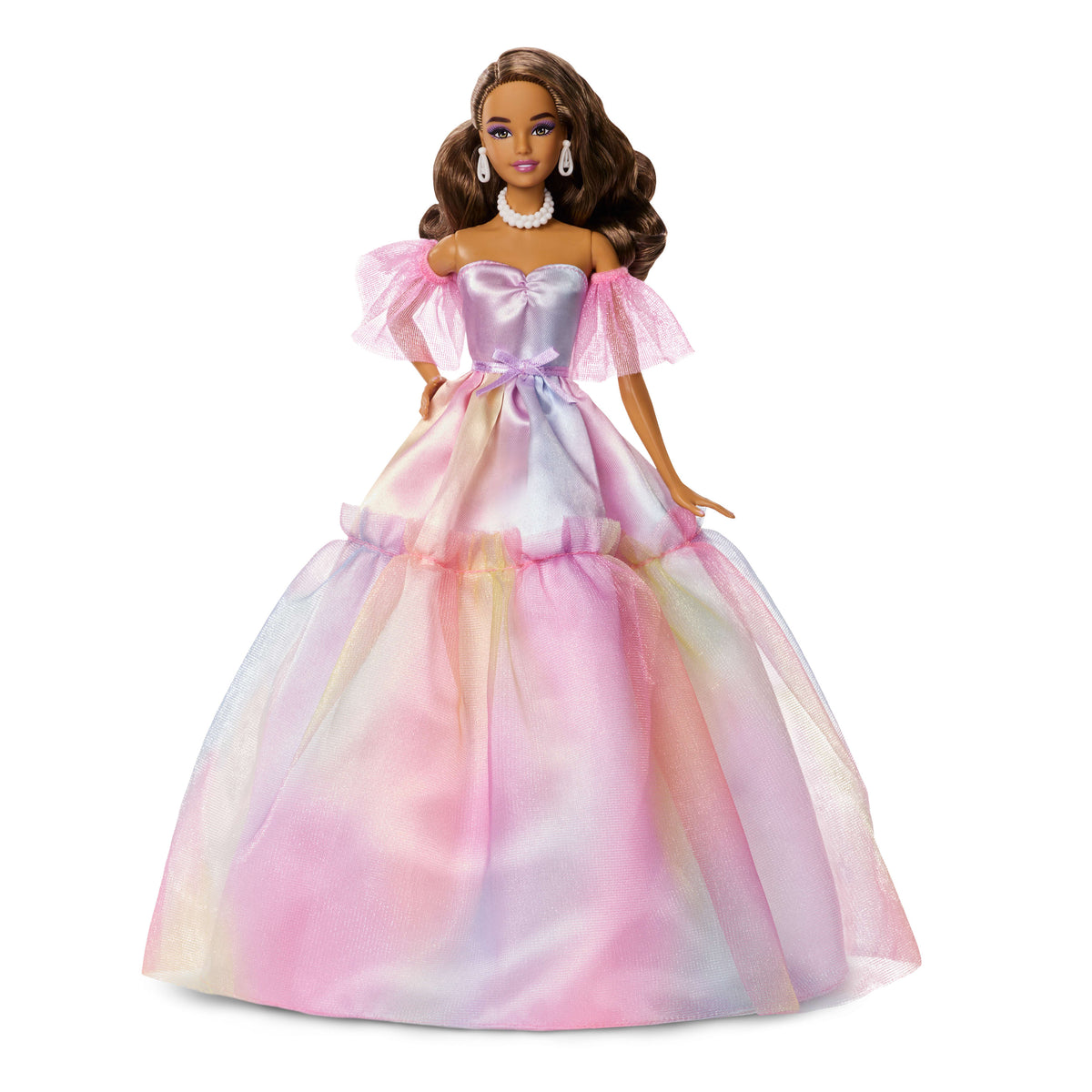 Pastel gökkuşağı efektli elbisesiyle koleksiyona uygun Barbie Signature Doğum Günü Prensesi bebek hediyesi