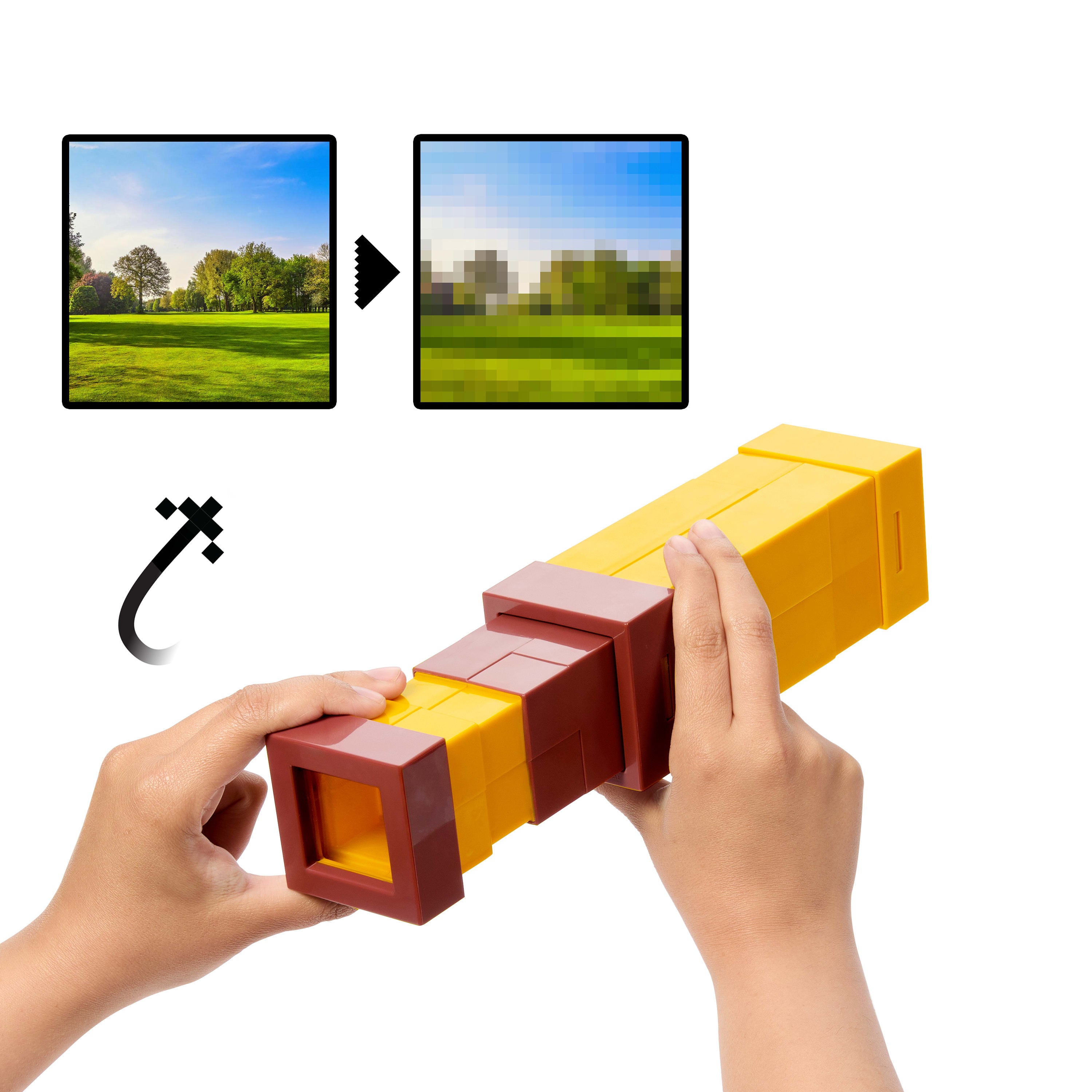 Piksel görüntü veren merceğe sahip Minecraft Piksel Efektli Oyuncak Dürbün, rol canlandırma oyunları ve kostümler için çocuklara uygun boyutlu aksesuar