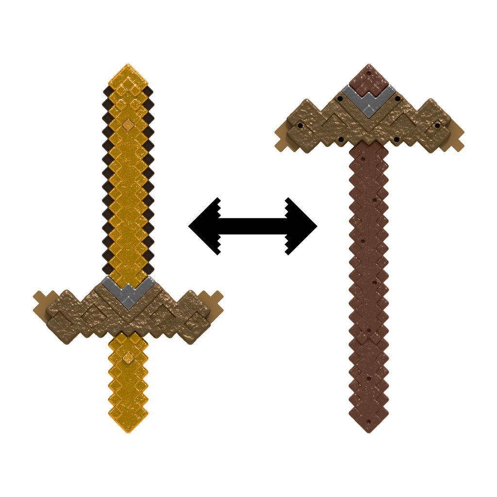 Minecraft 2'si 1 Arada Kılıç ve Kazma, çocuklara uygun boyutta canlandırma oyunlarına yönelik 2'si 1 arada dönüşebilen oyuncak ve kostümler