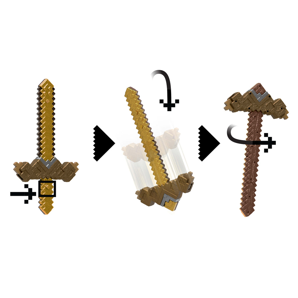 Minecraft 2'si 1 Arada Kılıç ve Kazma, çocuklara uygun boyutta canlandırma oyunlarına yönelik 2'si 1 arada dönüşebilen oyuncak ve kostümler