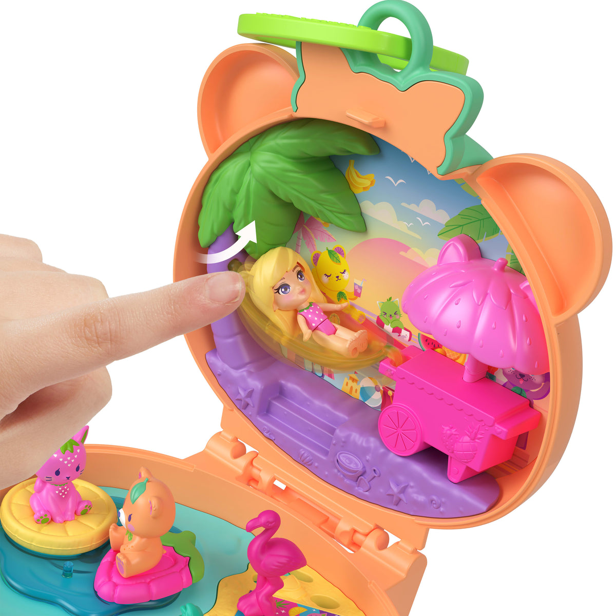 Bebek, evcil hayvanlar, anahtarlık ve meyve temalı aksesuarlar ile Polly Pocket Sevimli Ayıcık mini oyun seti