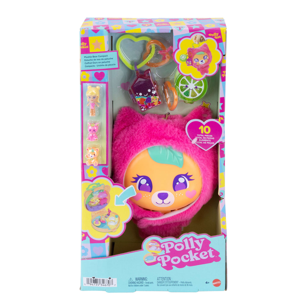 Bebek, evcil hayvanlar, anahtarlık ve meyve temalı aksesuarlar ile Polly Pocket Sevimli Ayıcık mini oyun seti