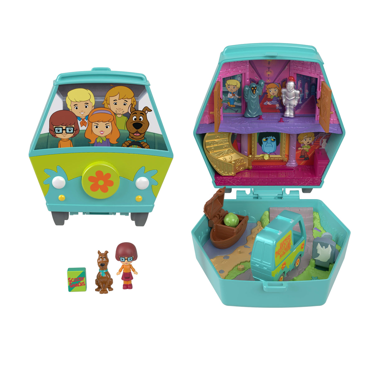 Polly Pocket mini bebekler ve oyun seti, Scooby Doo ortaklığını simgeleyen Scooby ve Velma, oyuncak araba