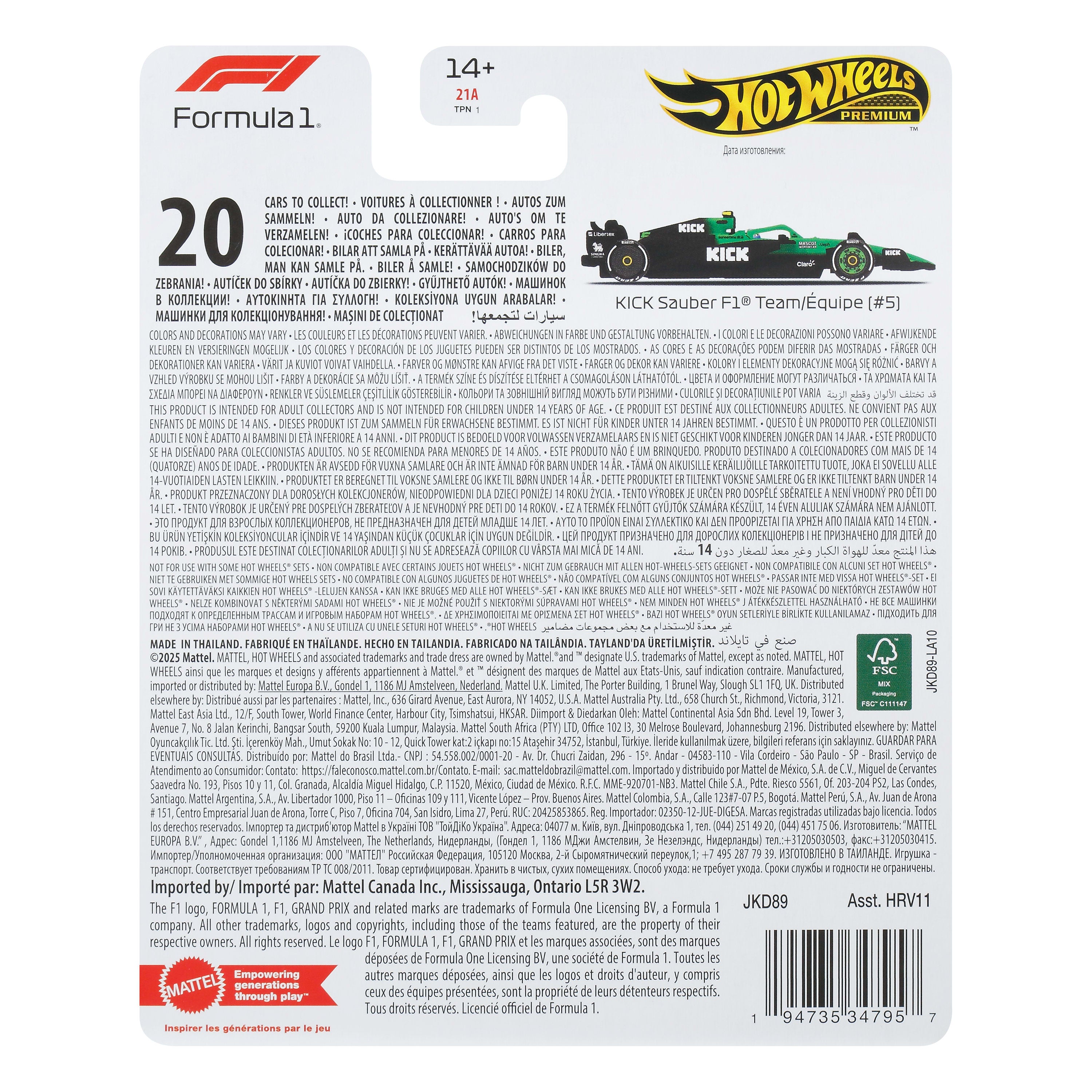 Hot Wheels Premium 2025 Formula 1 Kick Sauber Takımı #5 Gabriel Bortoleto 1:64 Model Araba