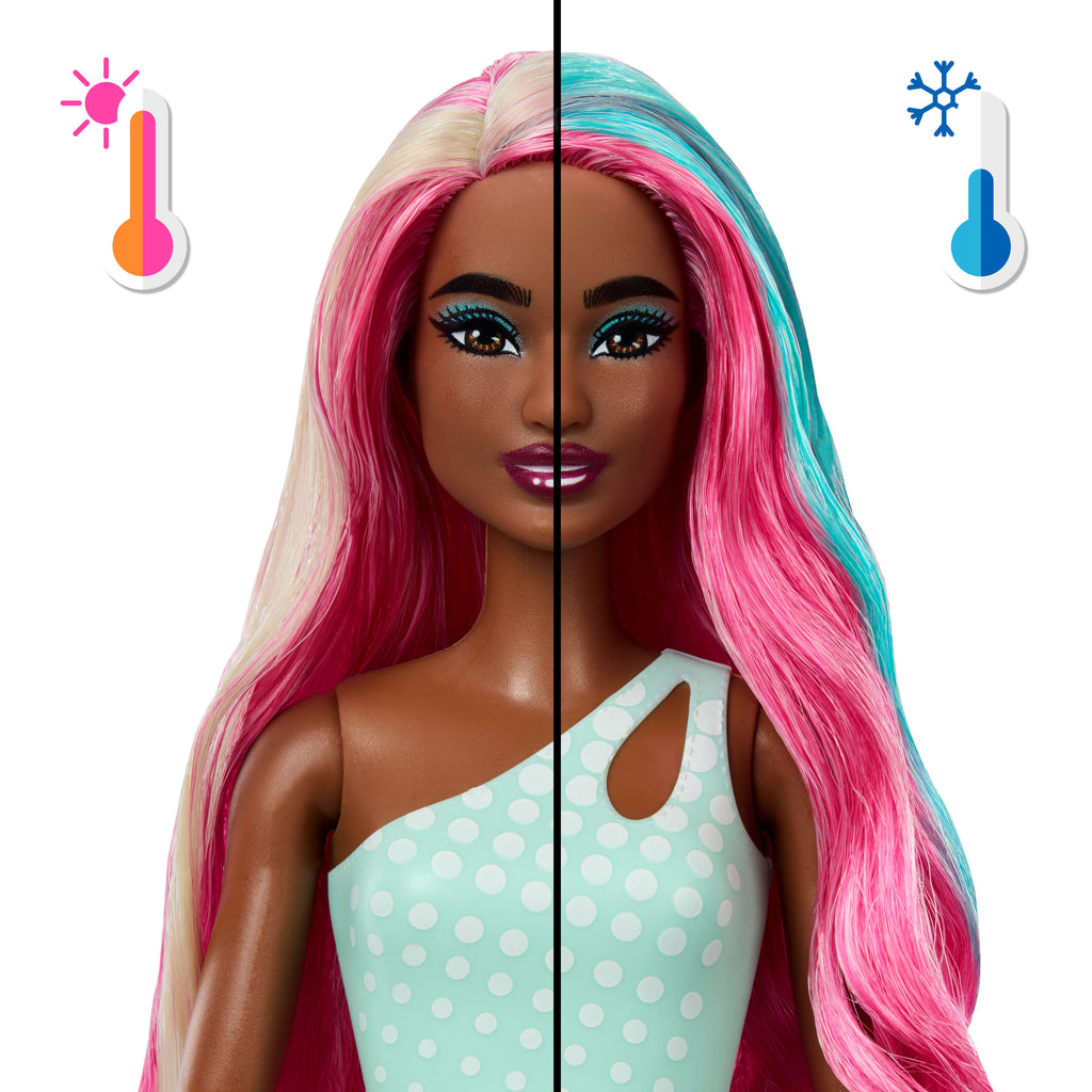 Barbie Pop Reveal Bebek ve Aksesuarlar, Deniz Esintili İçecek Serisi bebek, evcil hayvan, slime ve renk değişimi
