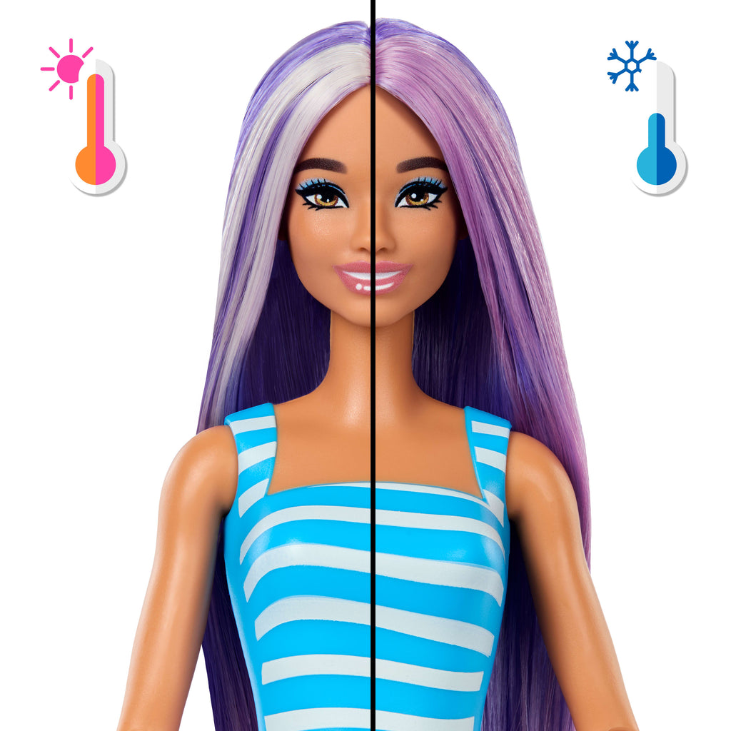 Barbie Pop Reveal Bebek ve Aksesuarlar, Deniz Esintili İçecek Serisi bebek, evcil hayvan, slime ve renk değişimi