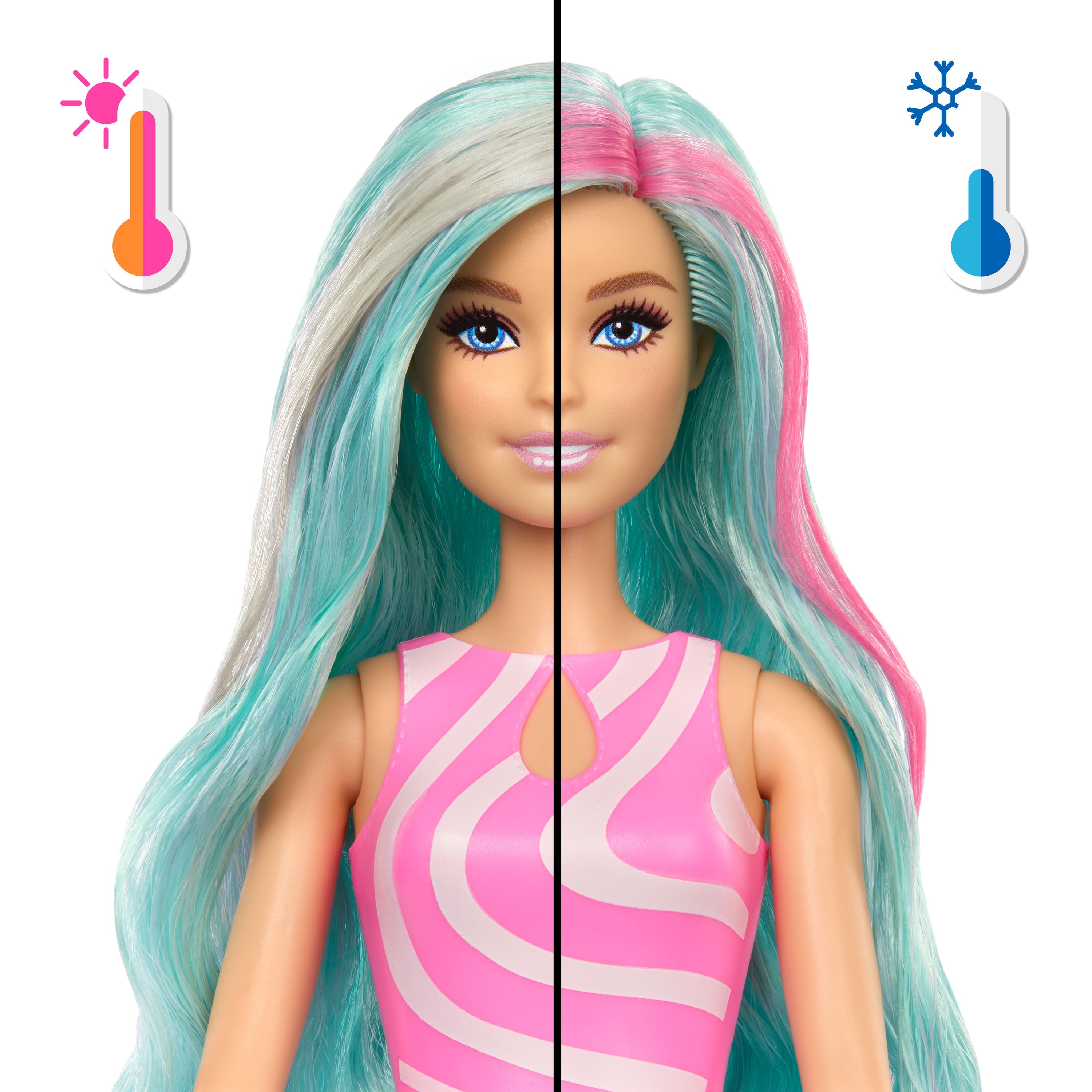 Barbie Pop Reveal Bebek ve Aksesuarlar, Deniz Esintili İçecek Serisi bebek, evcil hayvan, slime ve renk değişimi