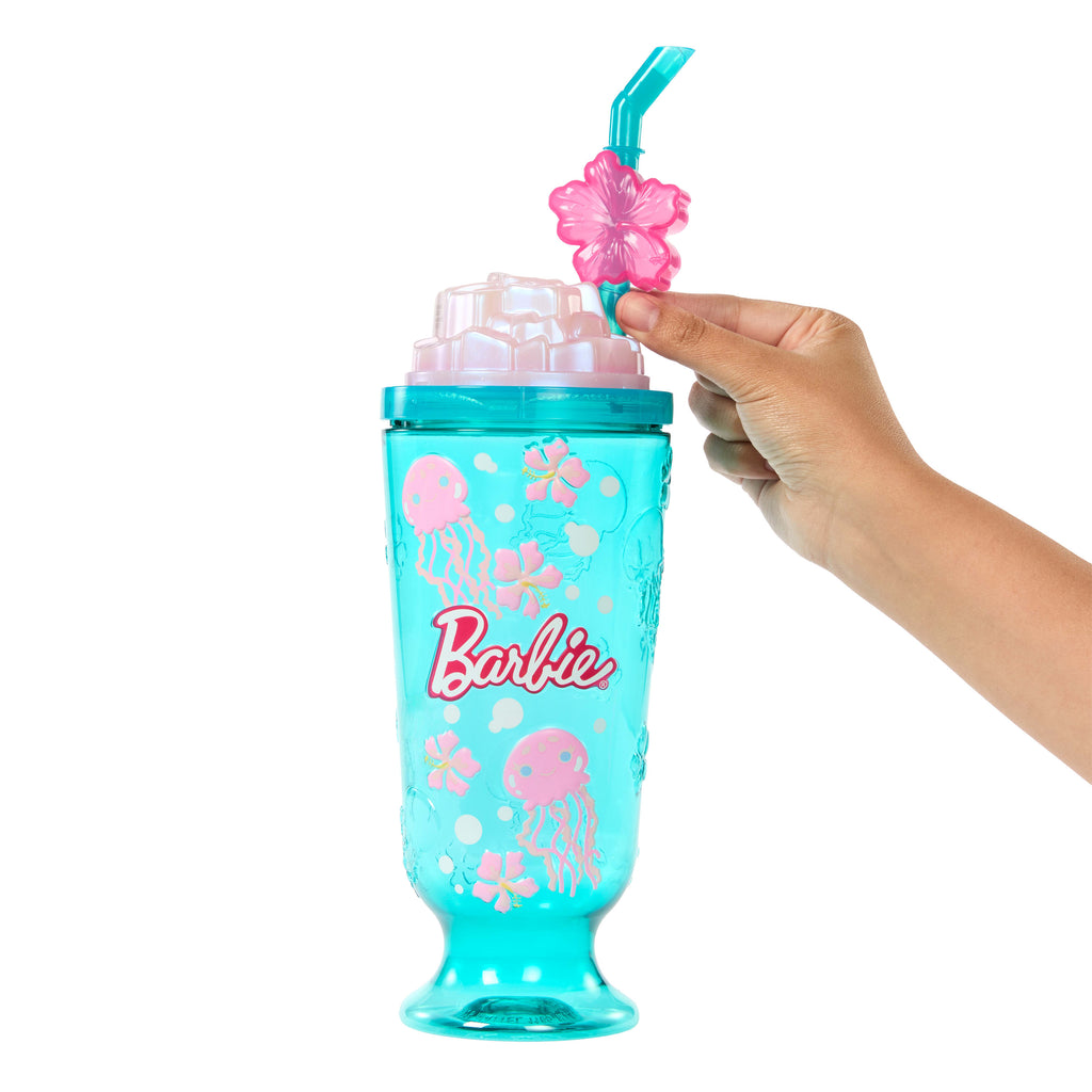 Barbie Pop Reveal Bebek ve Aksesuarlar, Deniz Esintili İçecek Serisi bebek, evcil hayvan, slime ve renk değişimi