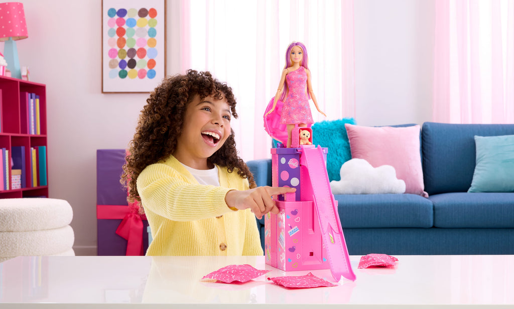 Barbie Rise &amp; Surprise Minik Dostumun Doğum Günü serisi bebek ve aksesuarlar, kaydırak ve sürprizler (Stiller çeşitlilik gösterebilir)