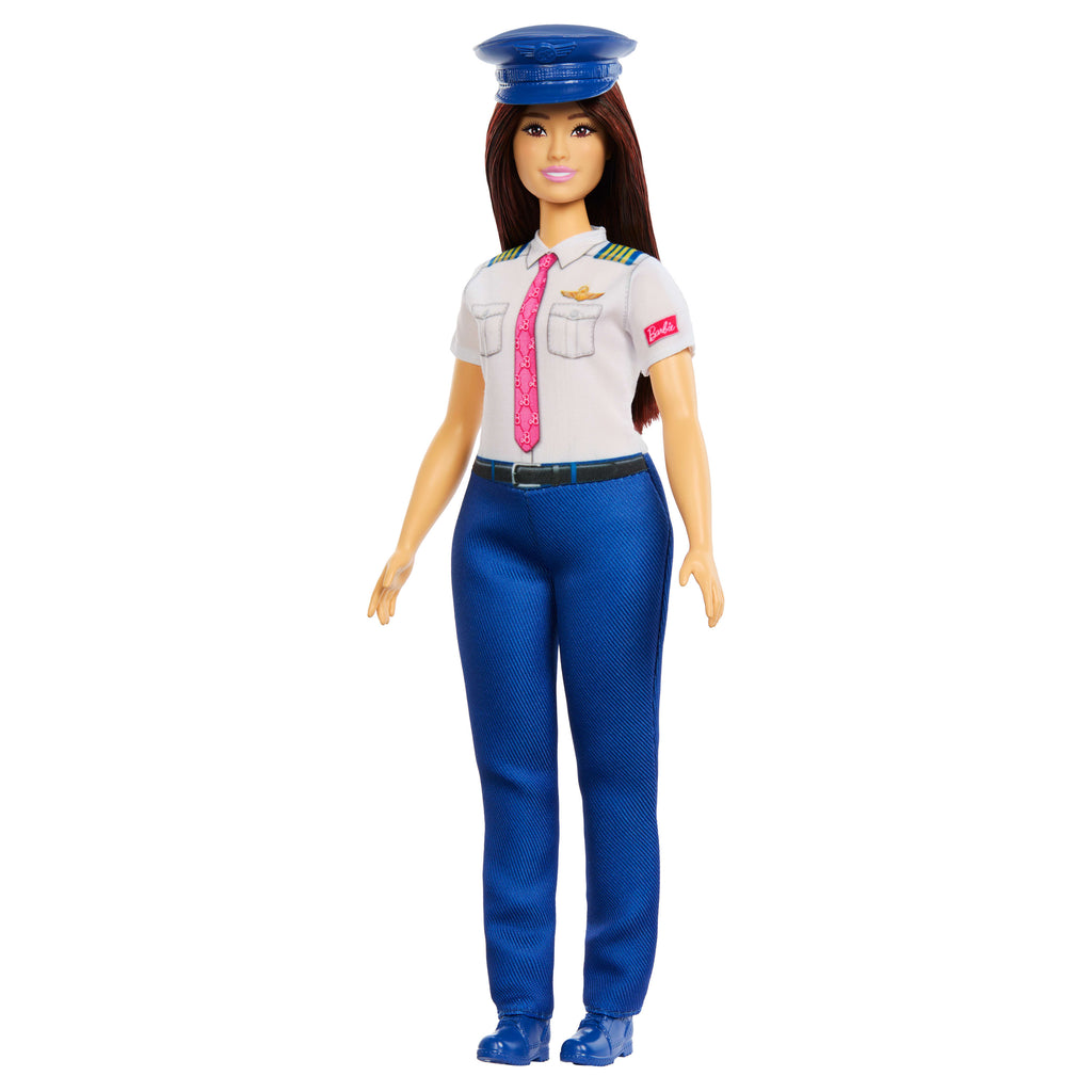 Çıkarılabilir üniforma ve ayakkabı giyen ve şapka takan Barbie Kariyer Bebekleri pilot bebek ve aksesuar