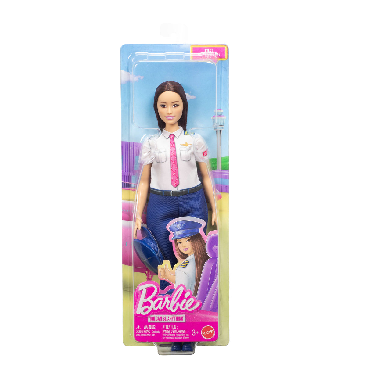 Çıkarılabilir üniforma ve ayakkabı giyen ve şapka takan Barbie Kariyer Bebekleri pilot bebek ve aksesuar