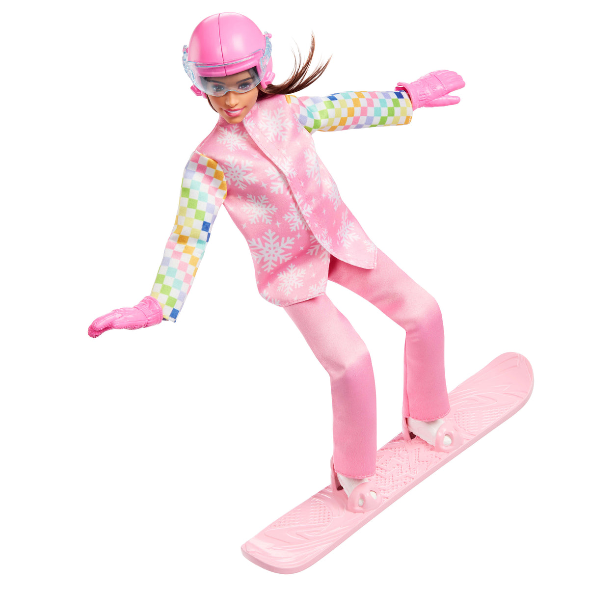 Pembe montu ve renk değiştiren snowboard dahil 10'dan fazla aksesuarıyla Barbie Kariyer Bebekleri snowboard sporcusu bebek