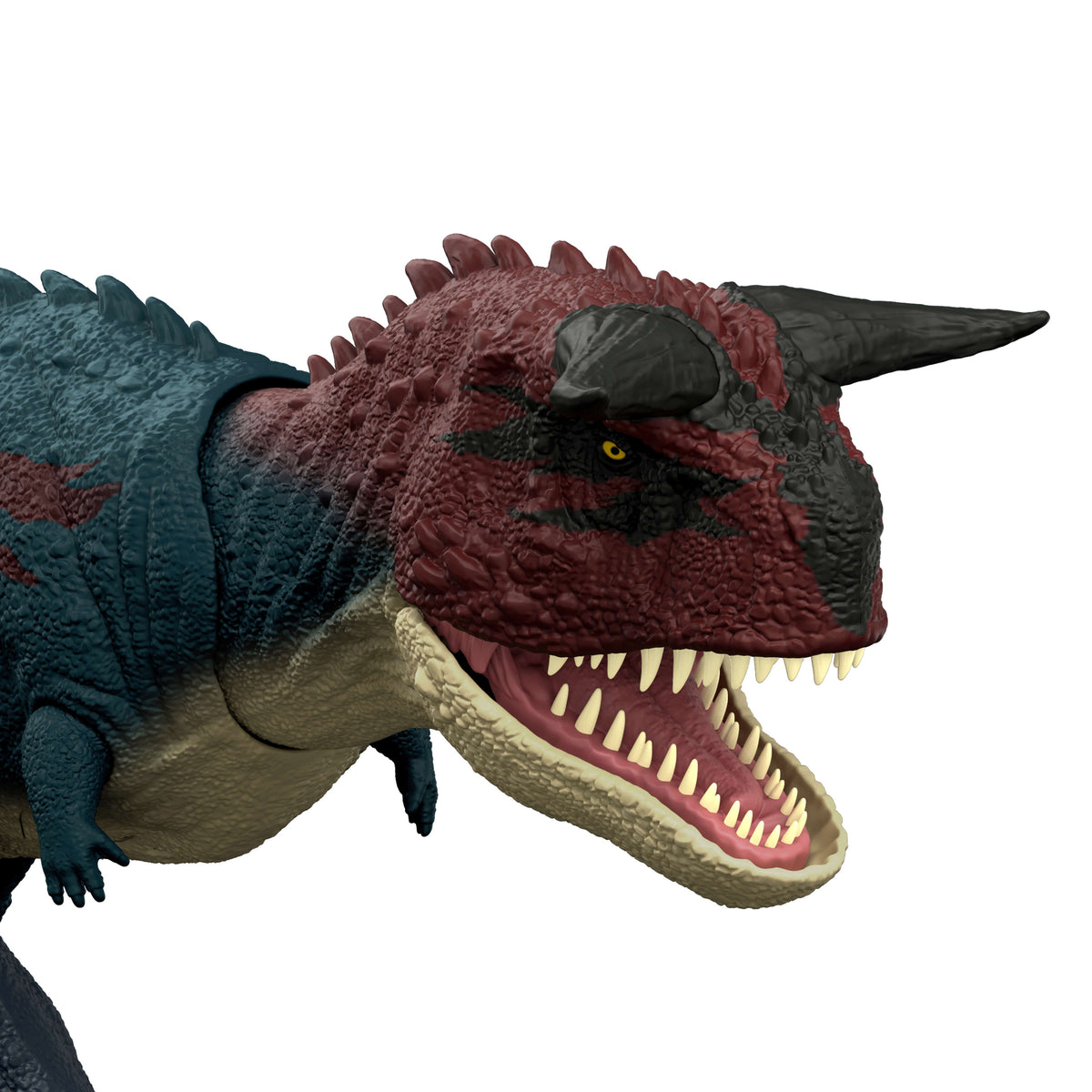 Koşan ve kükreyen Jurassic World Carnotaurus dinozor aksiyon figürü ve dijital oyun