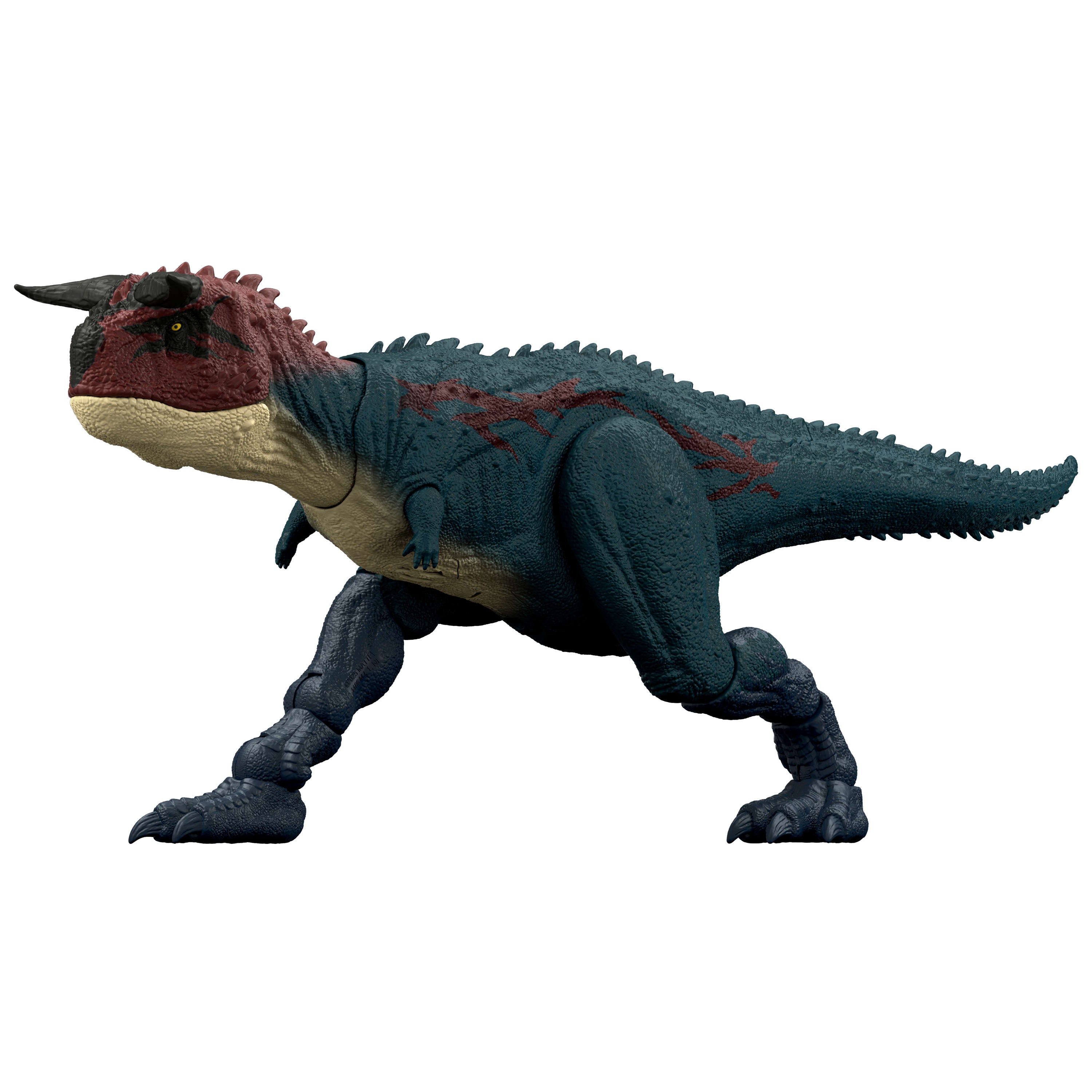 Koşan ve kükreyen Jurassic World Carnotaurus dinozor aksiyon figürü ve dijital oyun