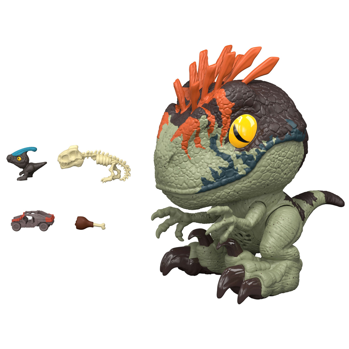 Jurassic World İnteraktif Velociraptor Figürü, yutma ve ağzından fırlatma özellikli interaktif dinozor