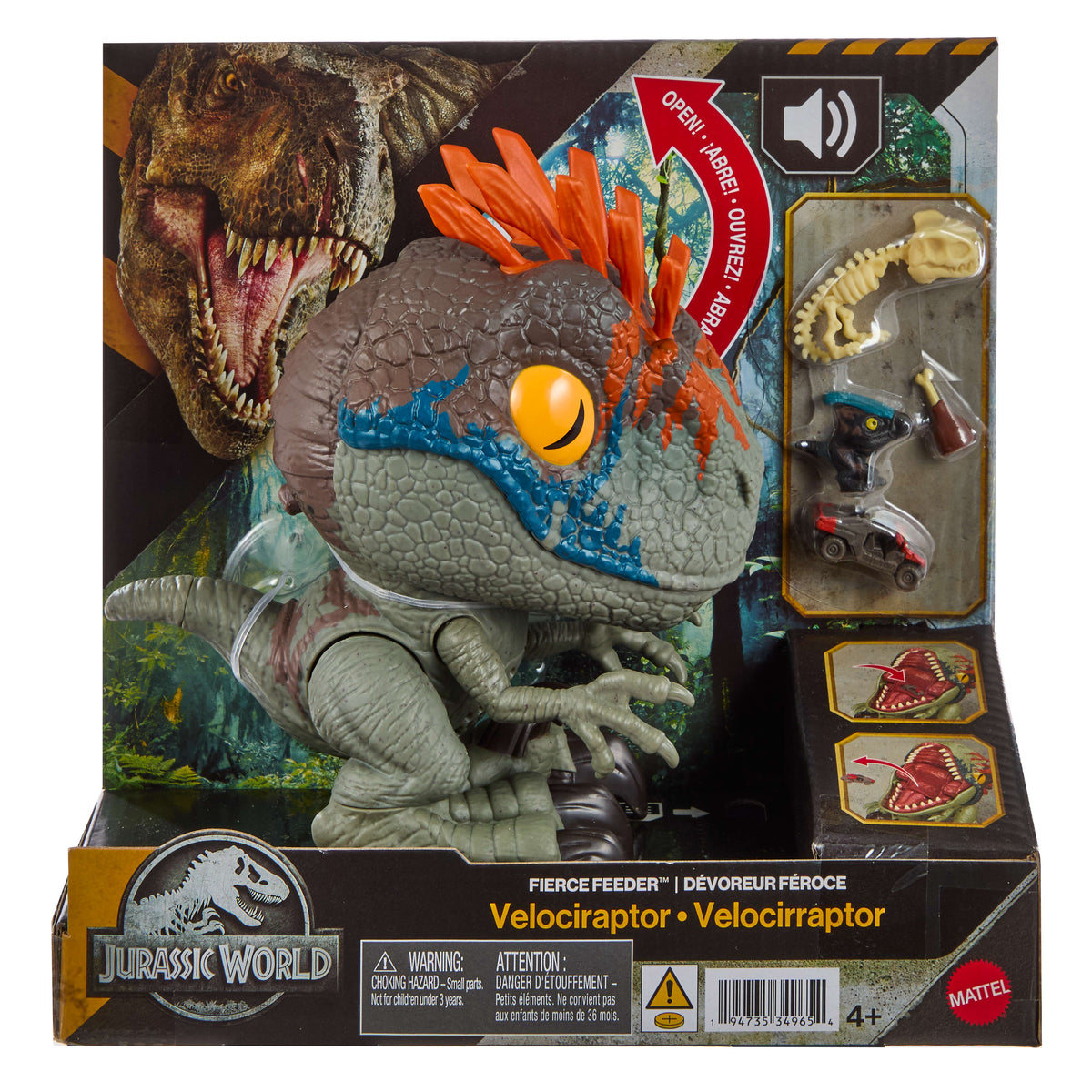 Jurassic World İnteraktif Velociraptor Figürü, yutma ve ağzından fırlatma özellikli interaktif dinozor
