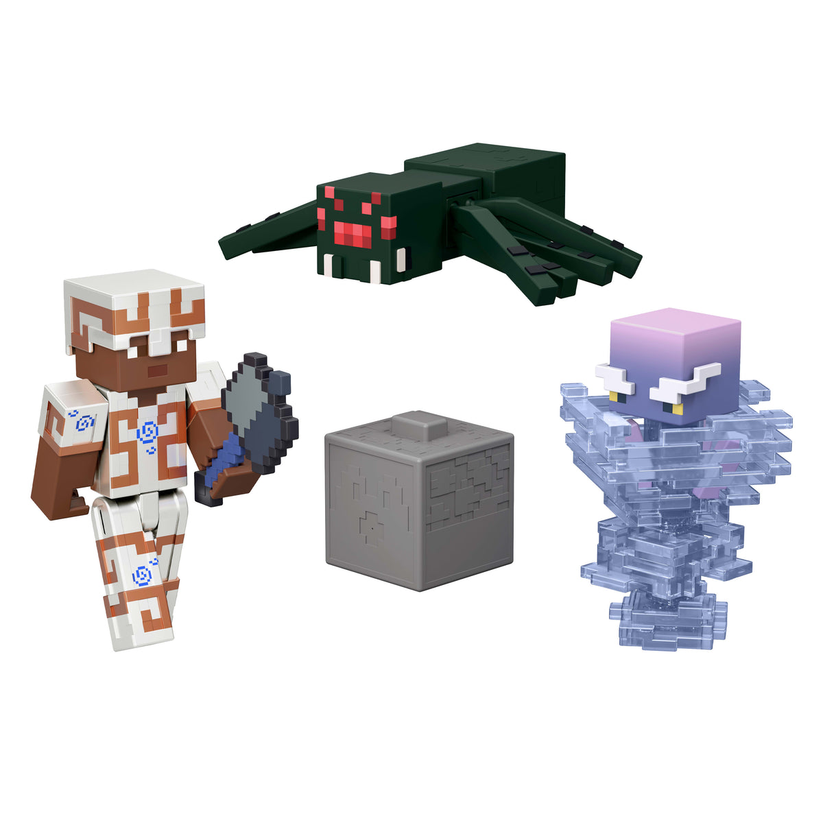 Minecraft 3.25" Figürler Hikaye Paketi, 3 aksiyon figürü, 2 aksesuar ve renk değişimi özelliği, 8 cm'lik oyuncak