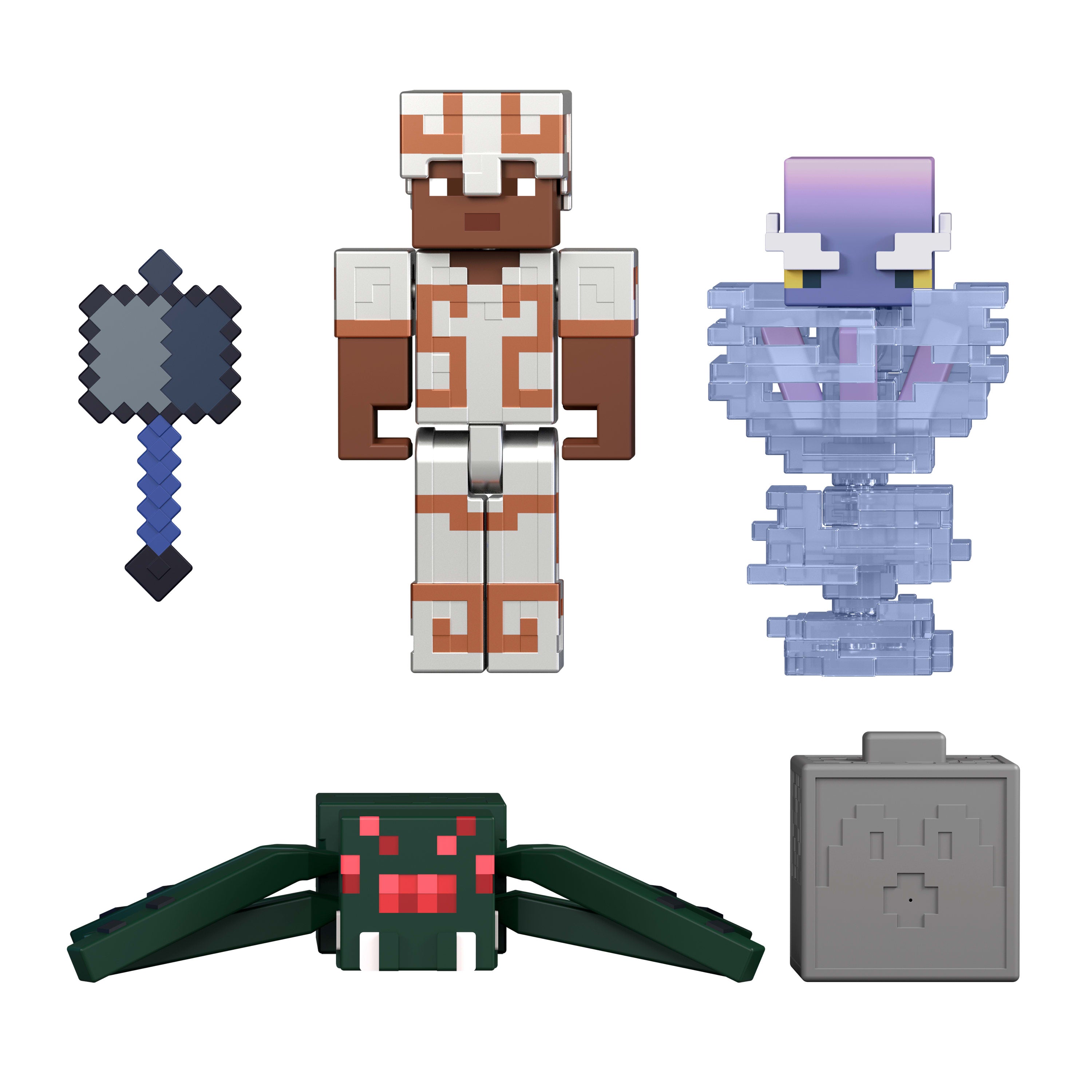 Minecraft 3.25" Figürler Hikaye Paketi, 3 aksiyon figürü, 2 aksesuar ve renk değişimi özelliği, 8 cm'lik oyuncak