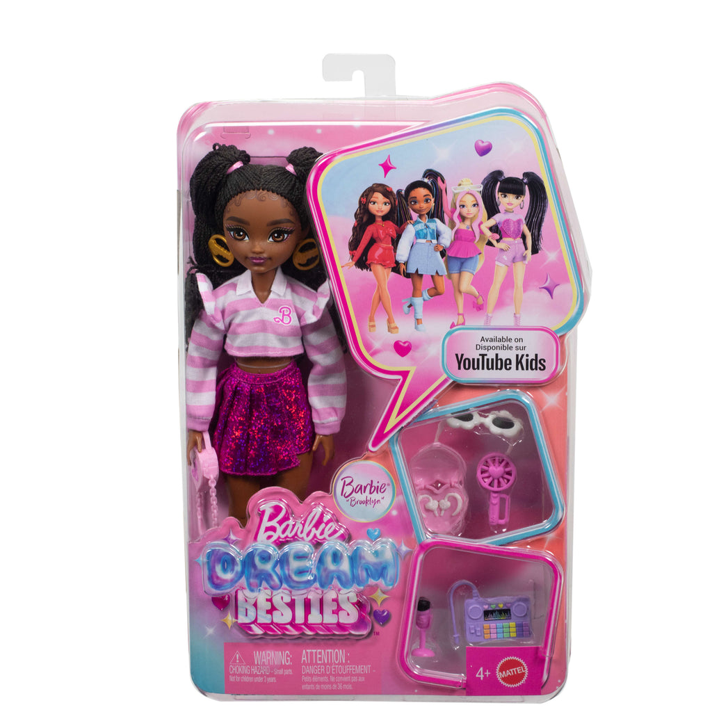 Eklemleri bükülebilen Barbie Dream Besties Barbie "Brooklyn" bebek ve aksesuarlar, temaya uygun parçalar