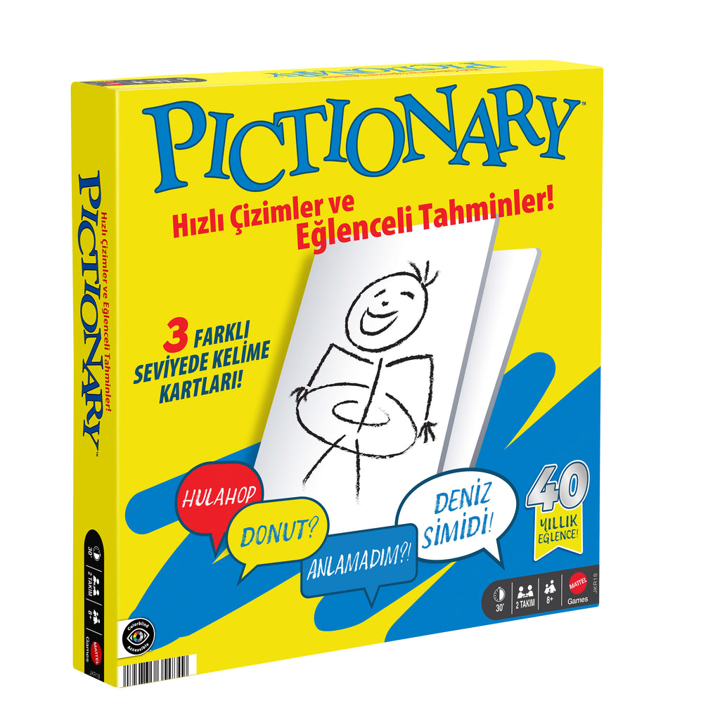 Silinebilir tahtalar ve kalemlerle çocuklar, yetişkinler, aileler ve oyun geceleri için Pictionary kutu oyunu