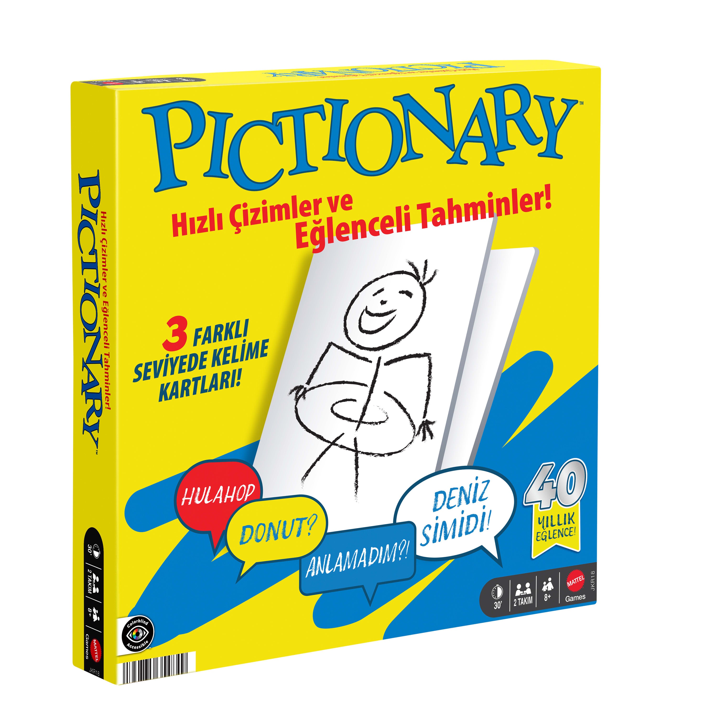 Silinebilir tahtalar ve kalemlerle çocuklar, yetişkinler, aileler ve oyun geceleri için Pictionary kutu oyunu