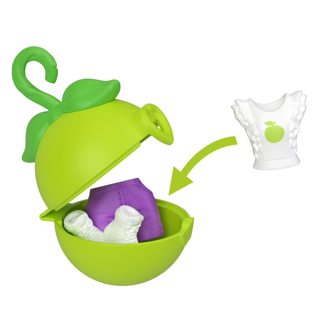 Meyve temalı kıyafetler ve tılsım aksesuarları ile Polly Pocket Anahtarlık Süsleme Kiti, bebekler ve evcil hayvanlar