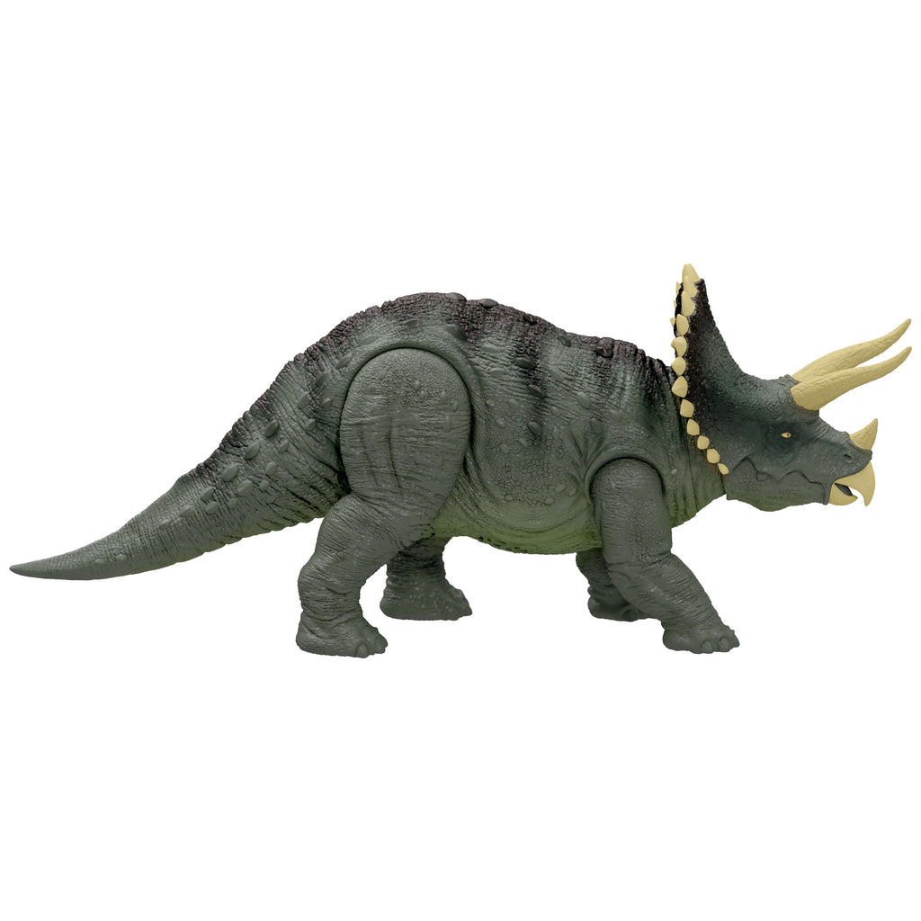 Jurassic World Triceratops Figürü, 1990'lardan ilham alan ve kükreyen dinozor figürü