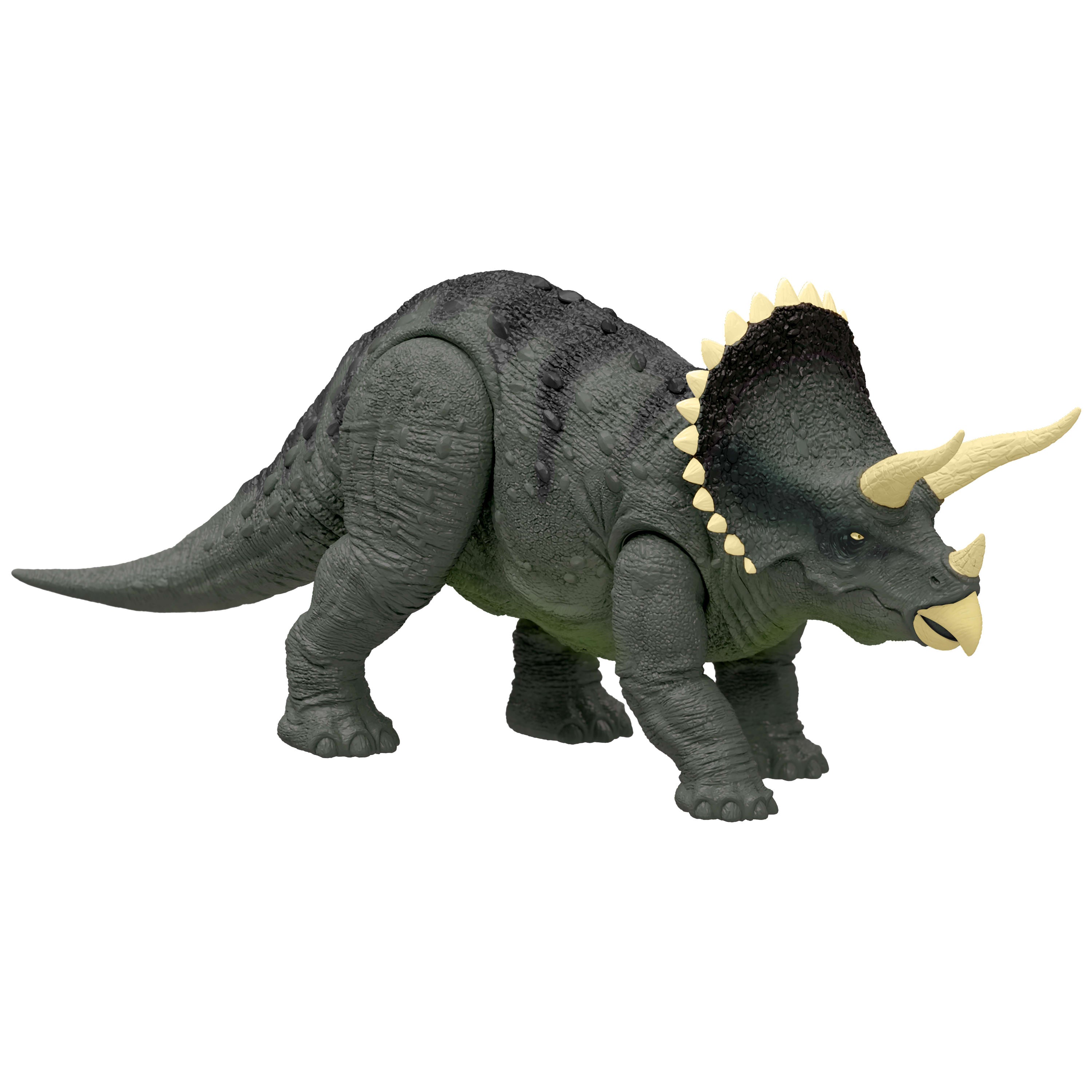 Jurassic World Triceratops Figürü, 1990'lardan ilham alan ve kükreyen dinozor figürü
