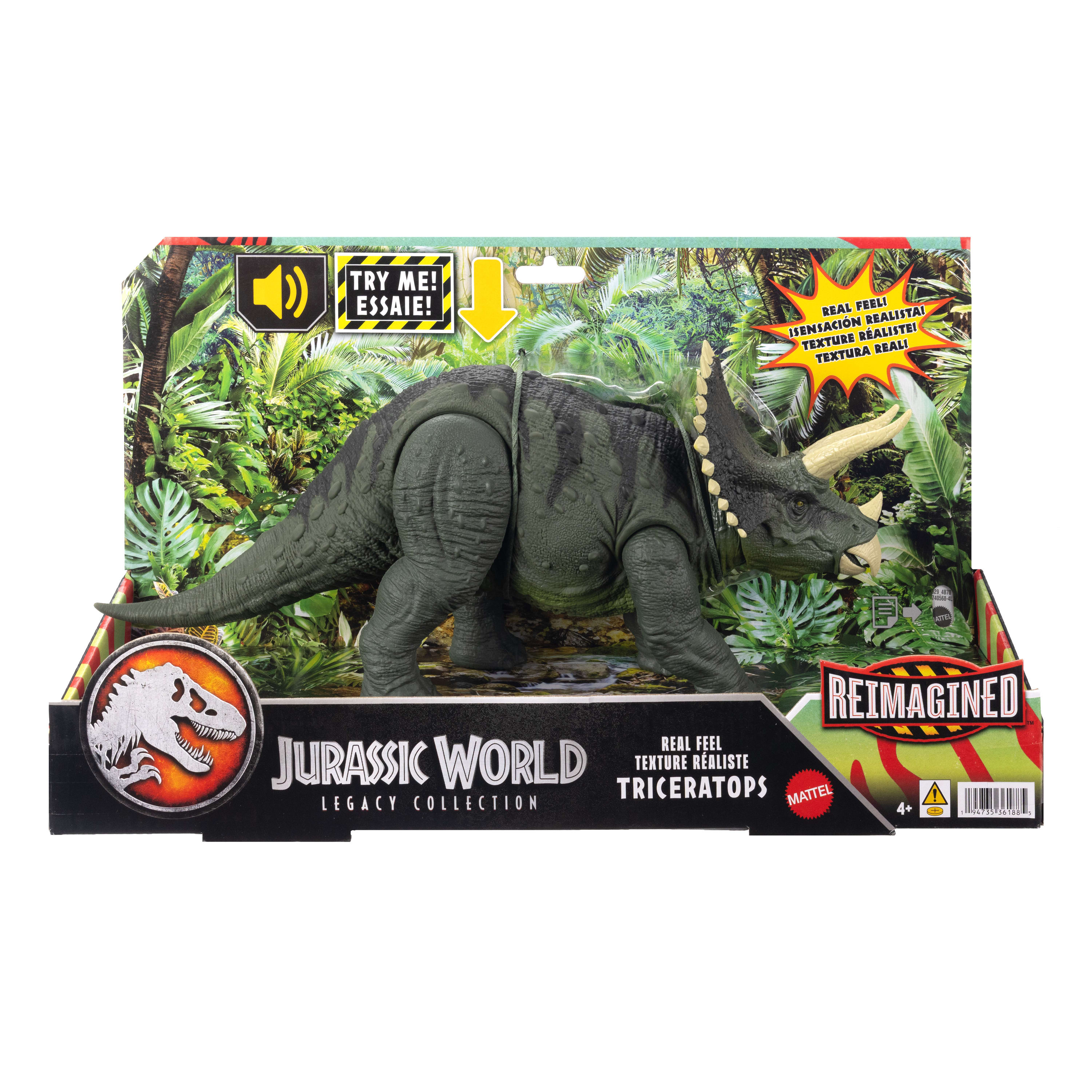 Jurassic World Triceratops Figürü, 1990'lardan ilham alan ve kükreyen dinozor figürü